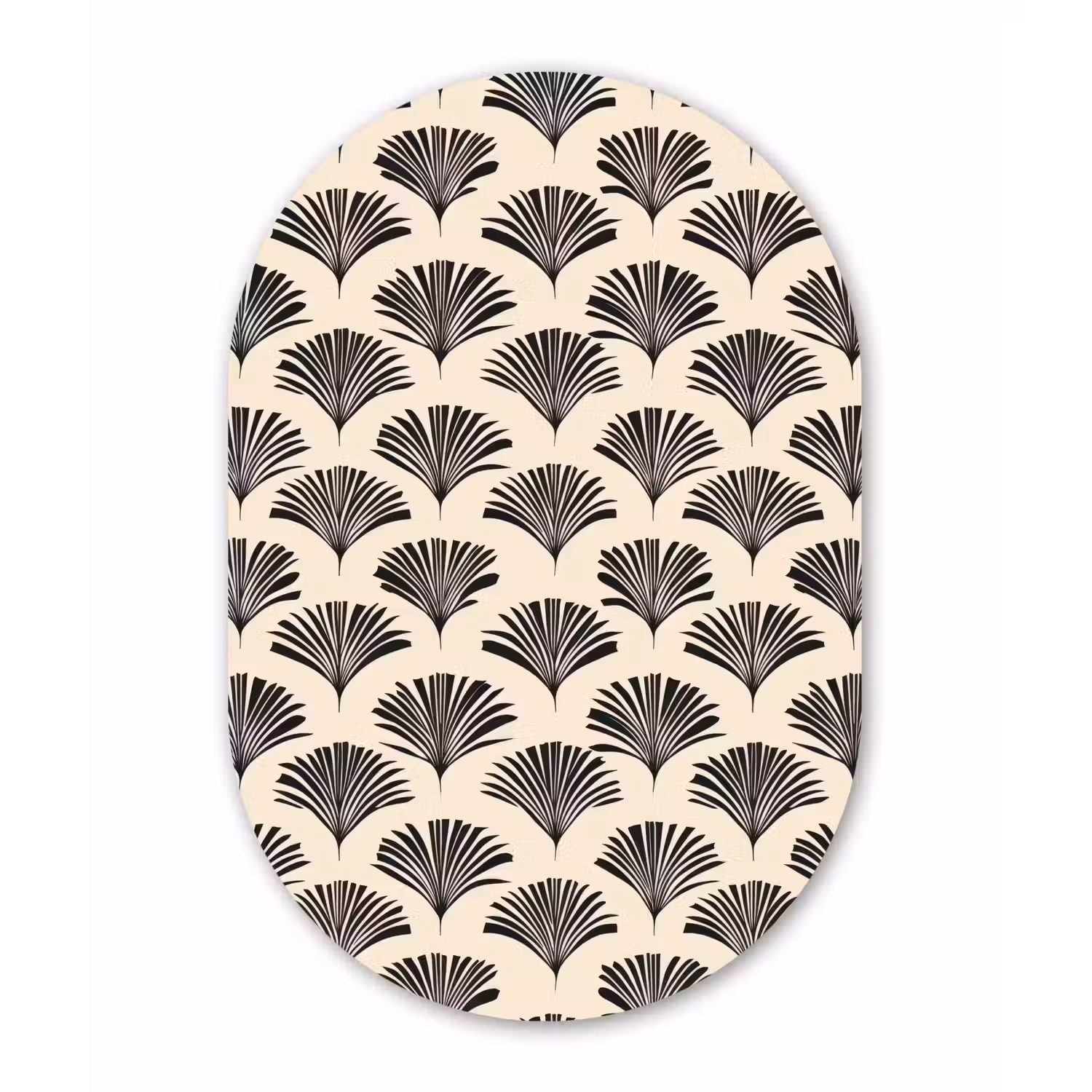 Waaiers - Botanisch - Zwart - Beige Wandcirkel Ovaal Aluminium middel 839 -3d