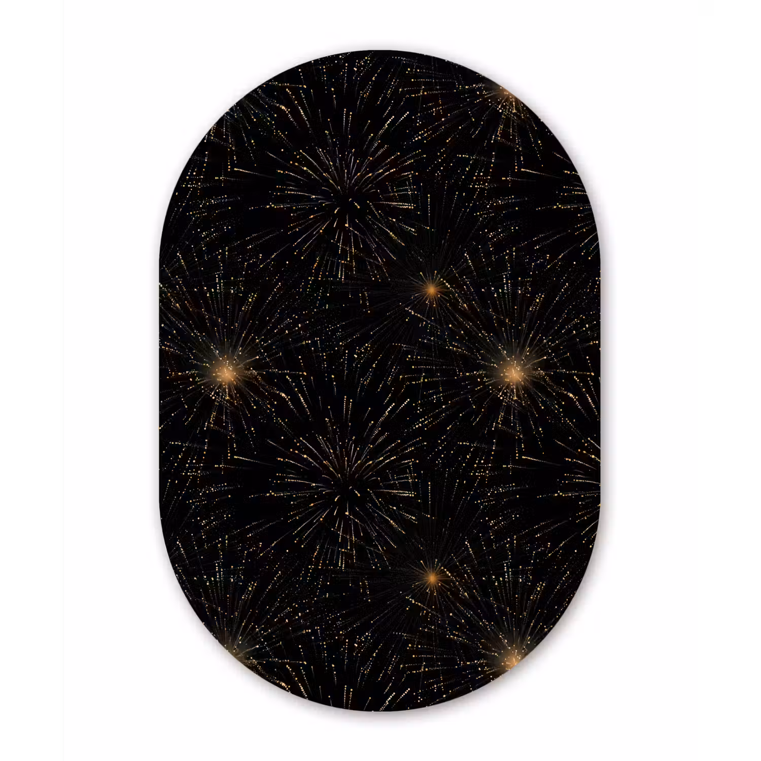 Vuurwerk - Patroon - Feestelijk - Goud - Zwart Wandcirkel Ovaal Aluminium middel 839 -3d