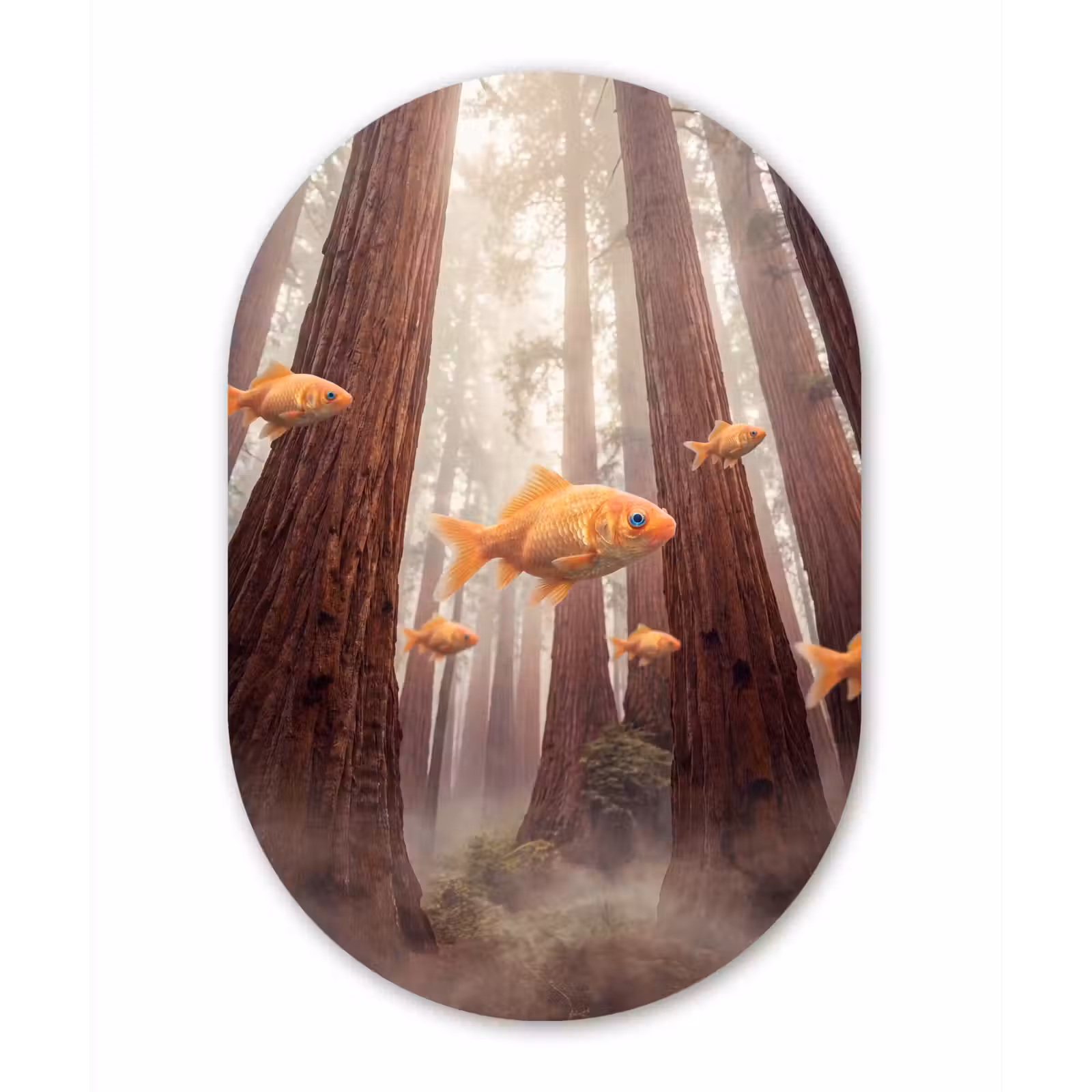 aluminium oval wall art - Fish - Forest - Fantasy - Vis - Bos - Fantasie Wandcirkel Ovaal Aluminium middel