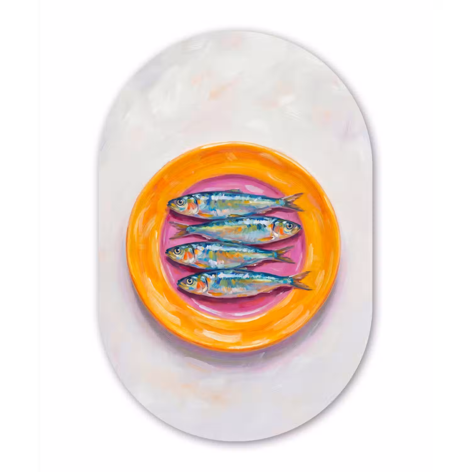 Vis - Vier - Eten - Modern - Kleurrijk Wandcirkel Ovaal Aluminium middel -3d
