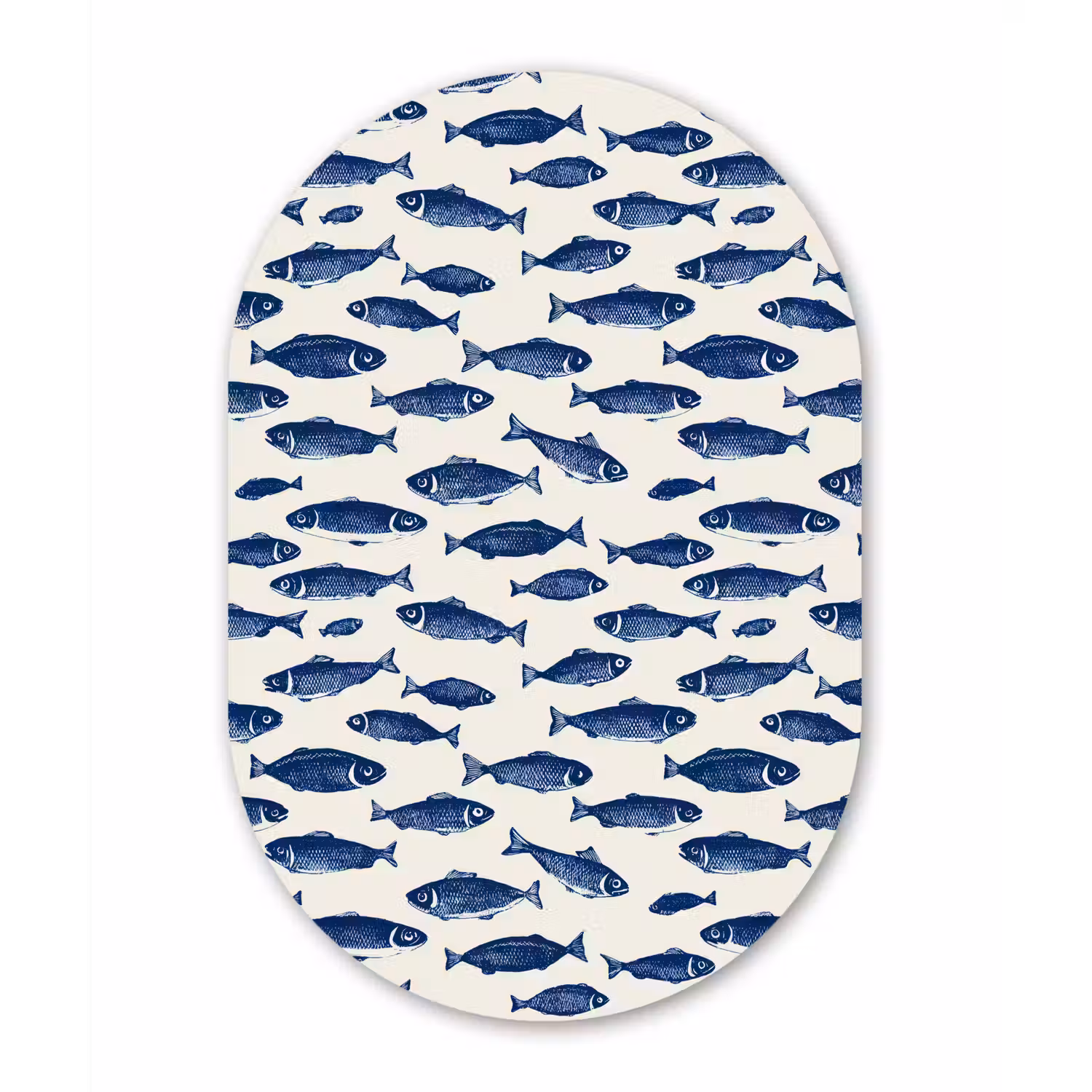 Vissen - Patroon - Blauw - Wit Wandcirkel Ovaal Aluminium middel 839 -3d