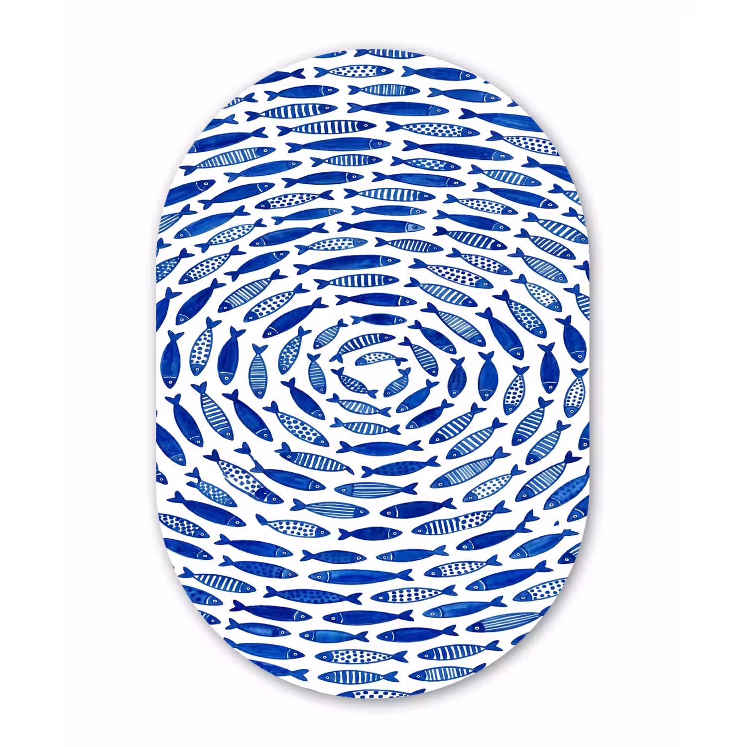 Vis - Patroon - Onderwater - Abstract - Blauw Wandcirkel Ovaal Aluminium middel -3d