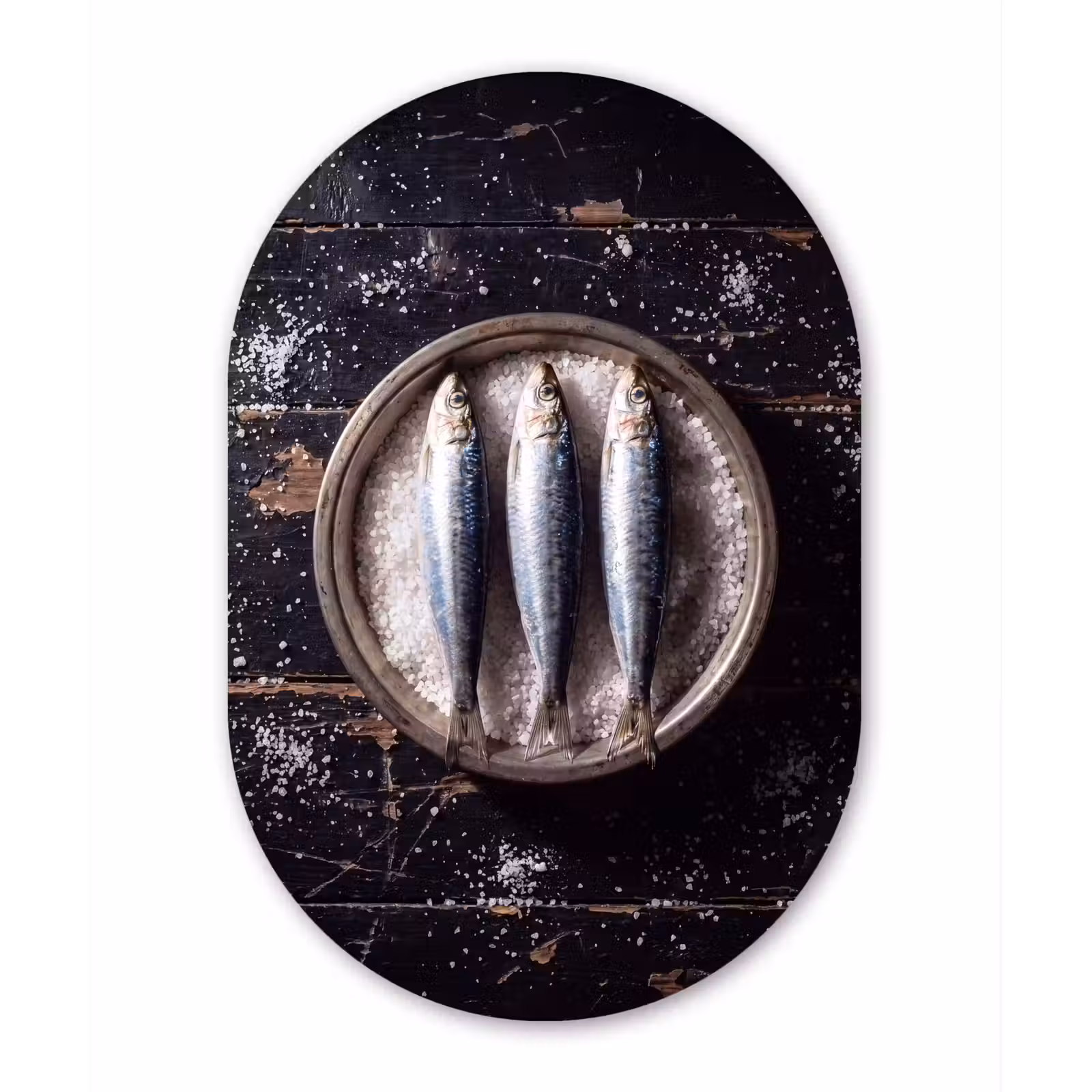 aluminium oval wall art - Fish - Salt - Food - Vis - Zout - Eten Wandcirkel Ovaal Aluminium middel