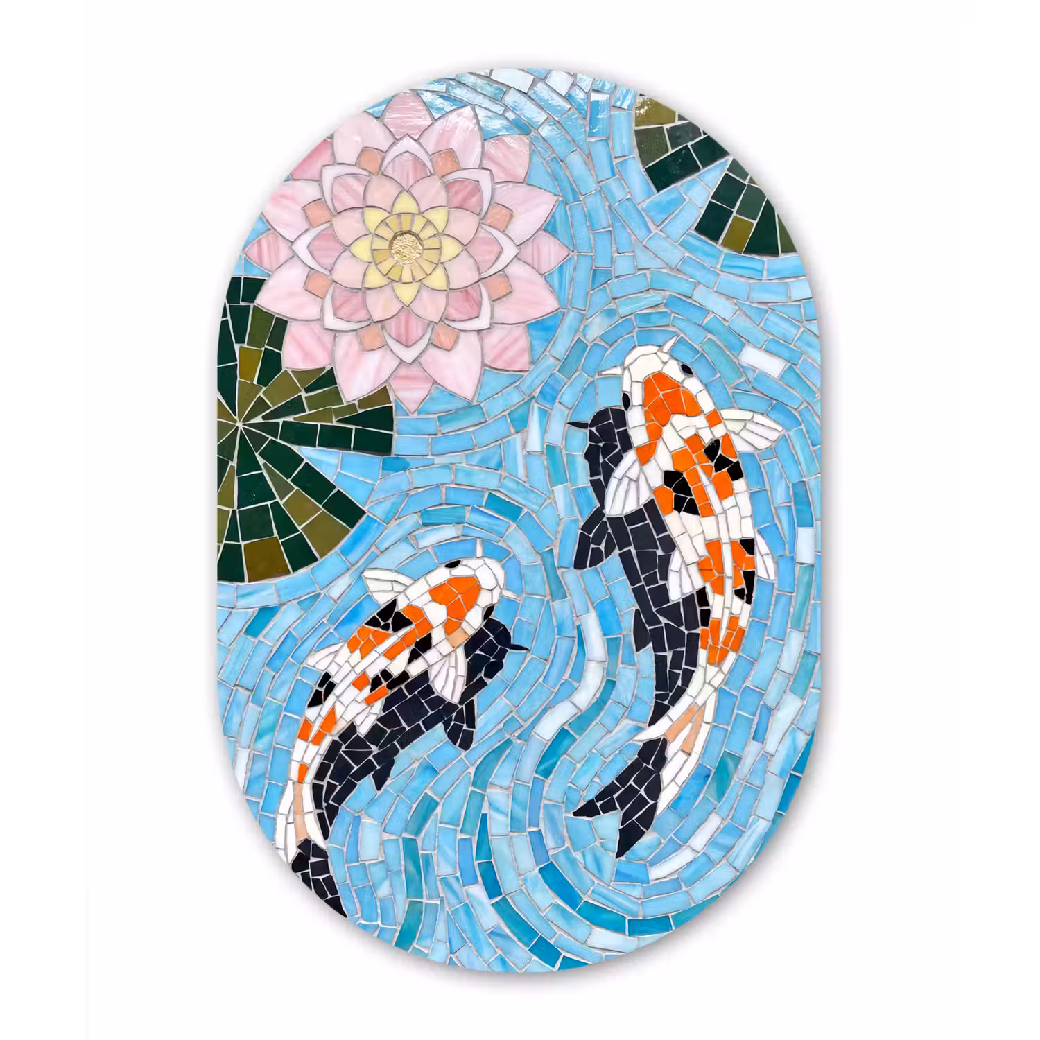 Vis - Water - Natuur - Mozaïek - Blauw Wandcirkel Ovaal Aluminium middel -3d