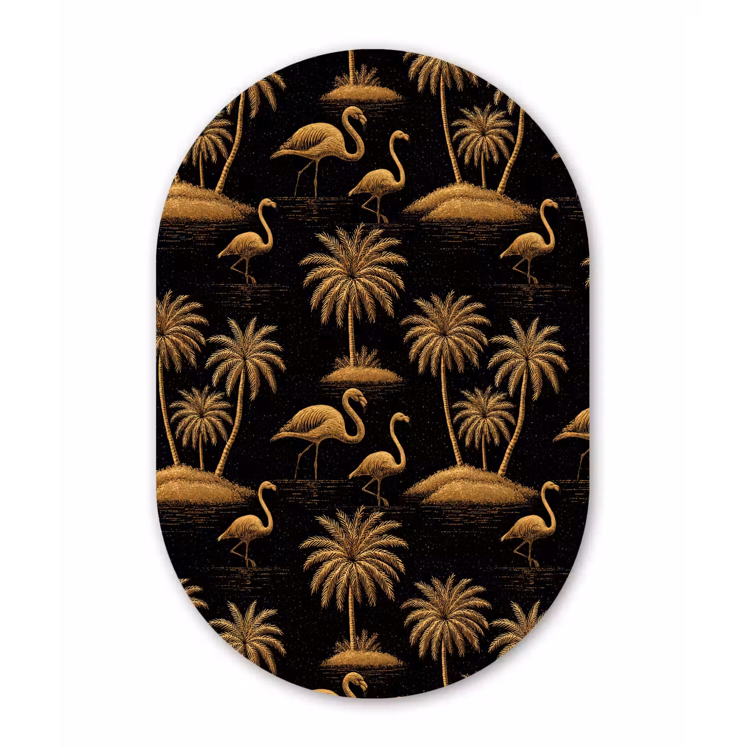 Flamingo - Palmbomen - Tropisch - Goud - Zwart Wandcirkel Ovaal Aluminium middel 839 -3d
