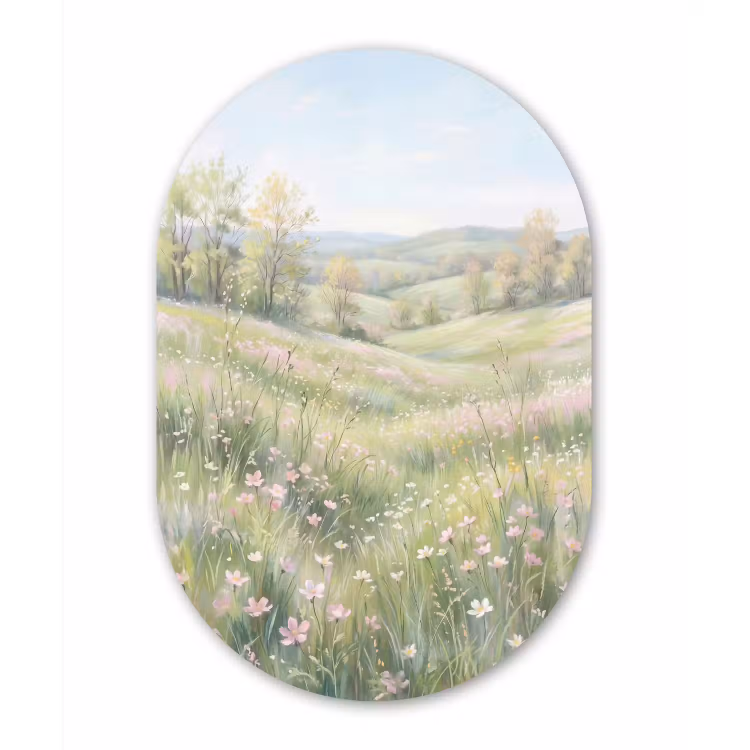 Bloemen veld - Bloemen - Groen Wandcirkel Ovaal Aluminium middel -3d