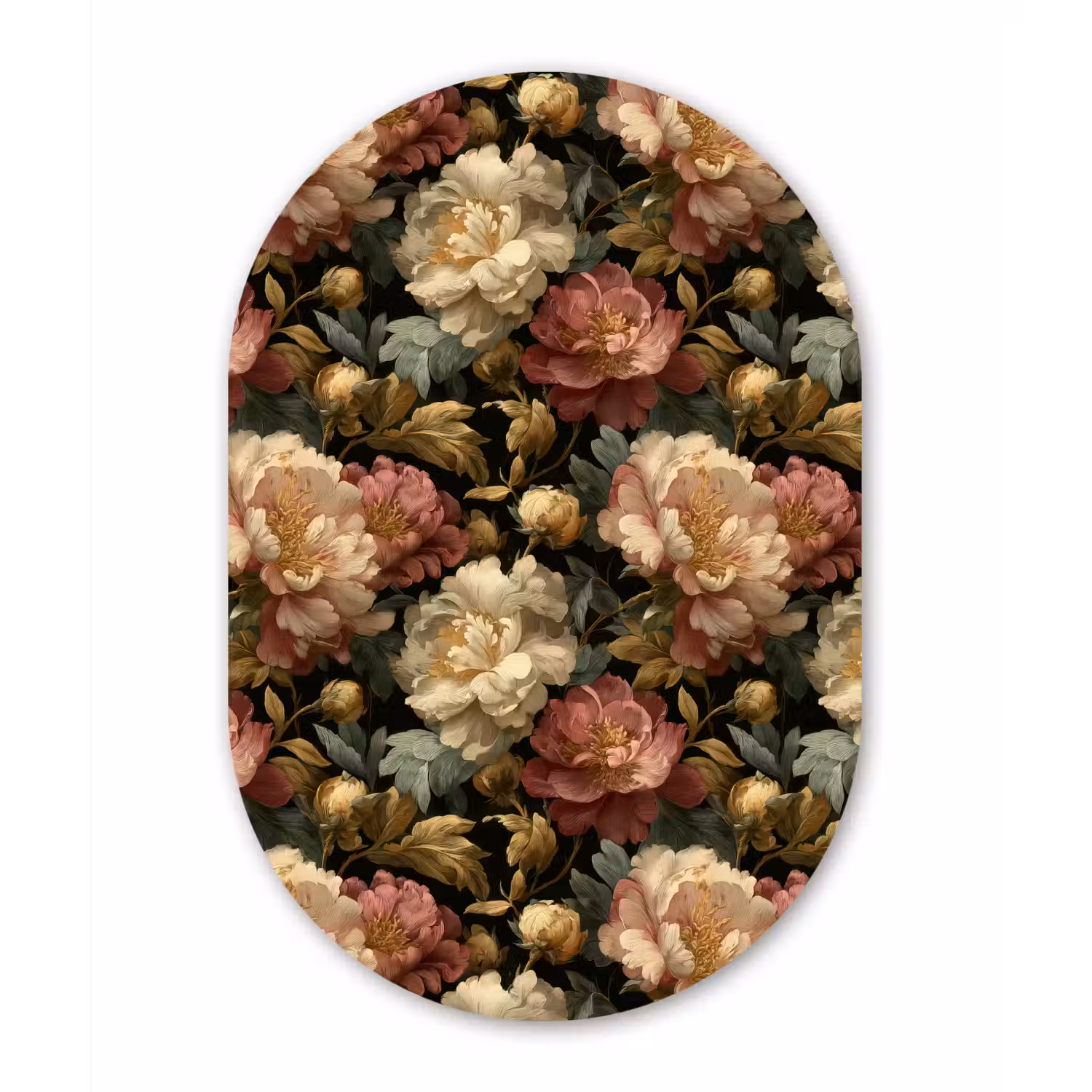 Bloemen - Barok - Patroon - Roze - Crème Wandcirkel Ovaal Aluminium middel 839 -3d