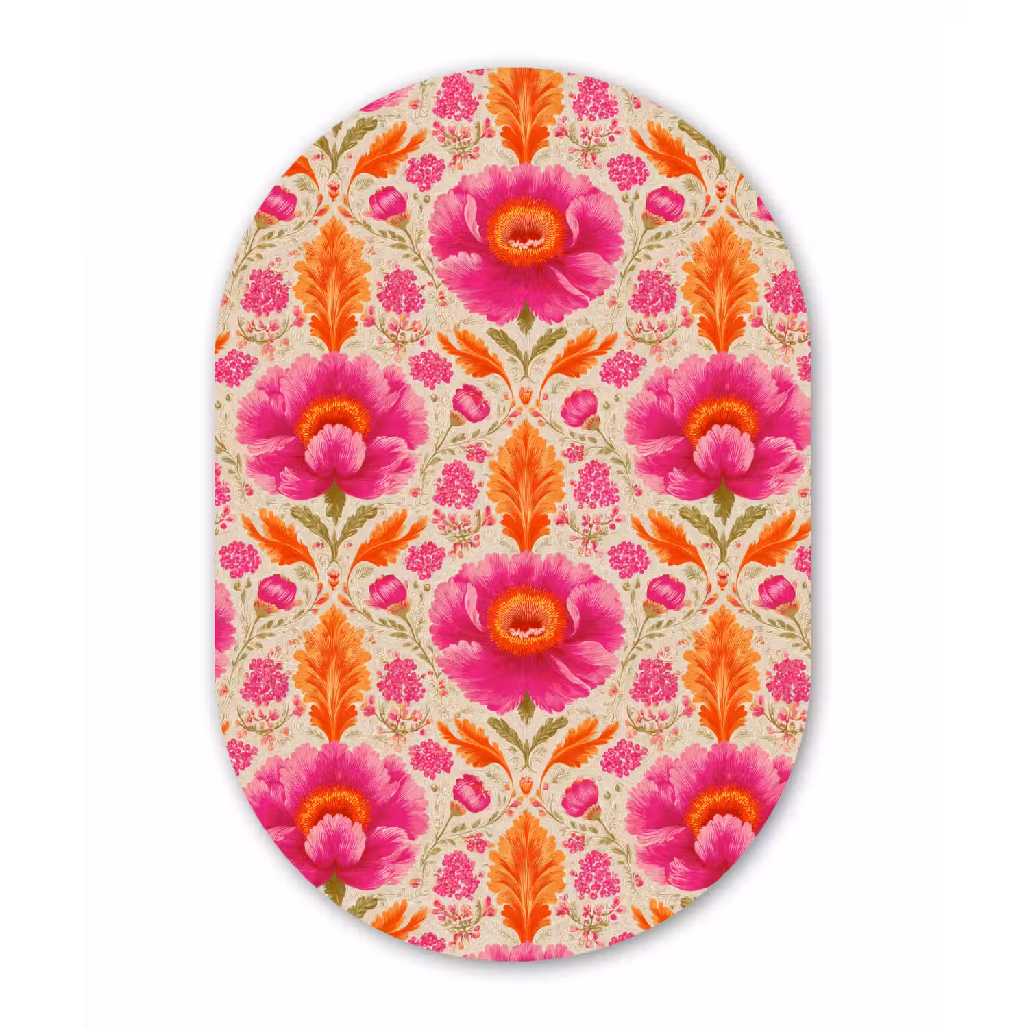 Bloemen - Barok - Roze - Oranje Wandcirkel Ovaal Aluminium middel 839 -3d