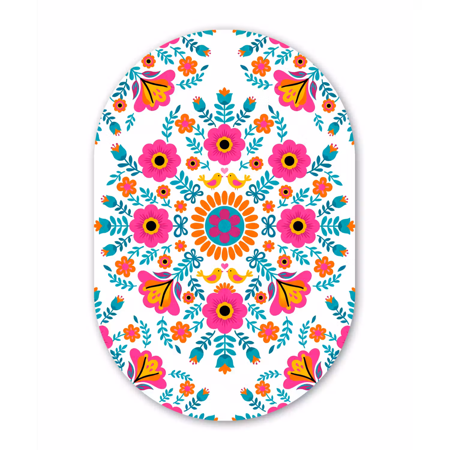 Bloemen - Vogel - Patroon - Kleurrijk - Modern Wandcirkel Ovaal Aluminium middel -3d