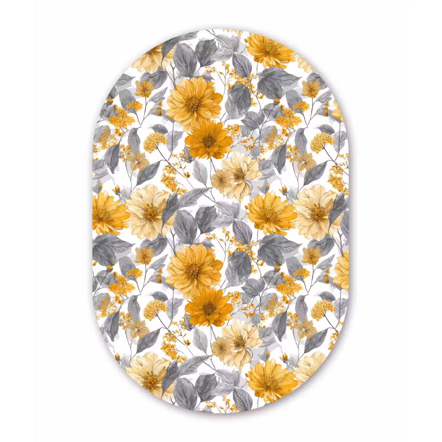 Bloemen - Botanisch - Elegant - Okergeel - Grijs Wandcirkel Ovaal Aluminium middel 839 -3d