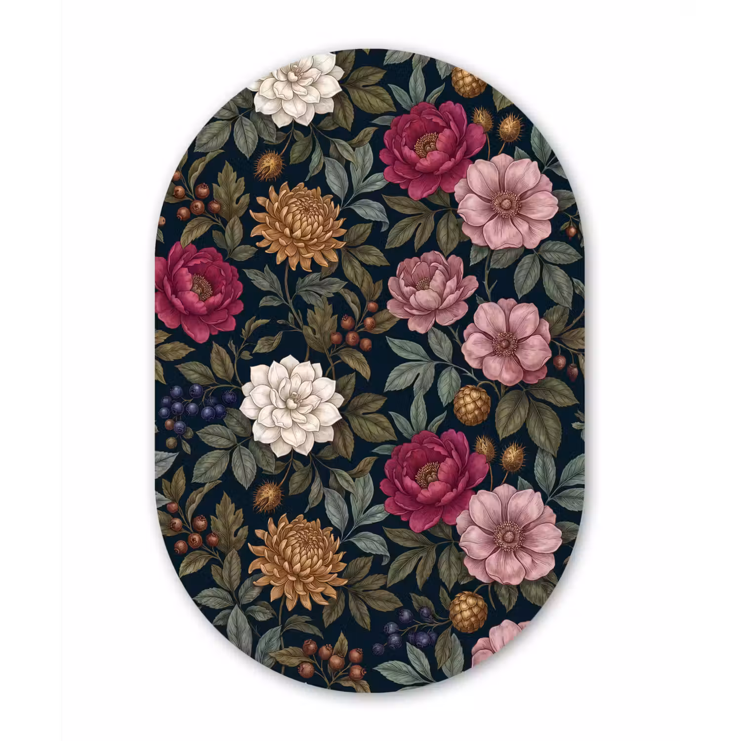Bloemen - Botanisch - Illustratie - Donker - Vintage Wandcirkel Ovaal Aluminium middel -3d