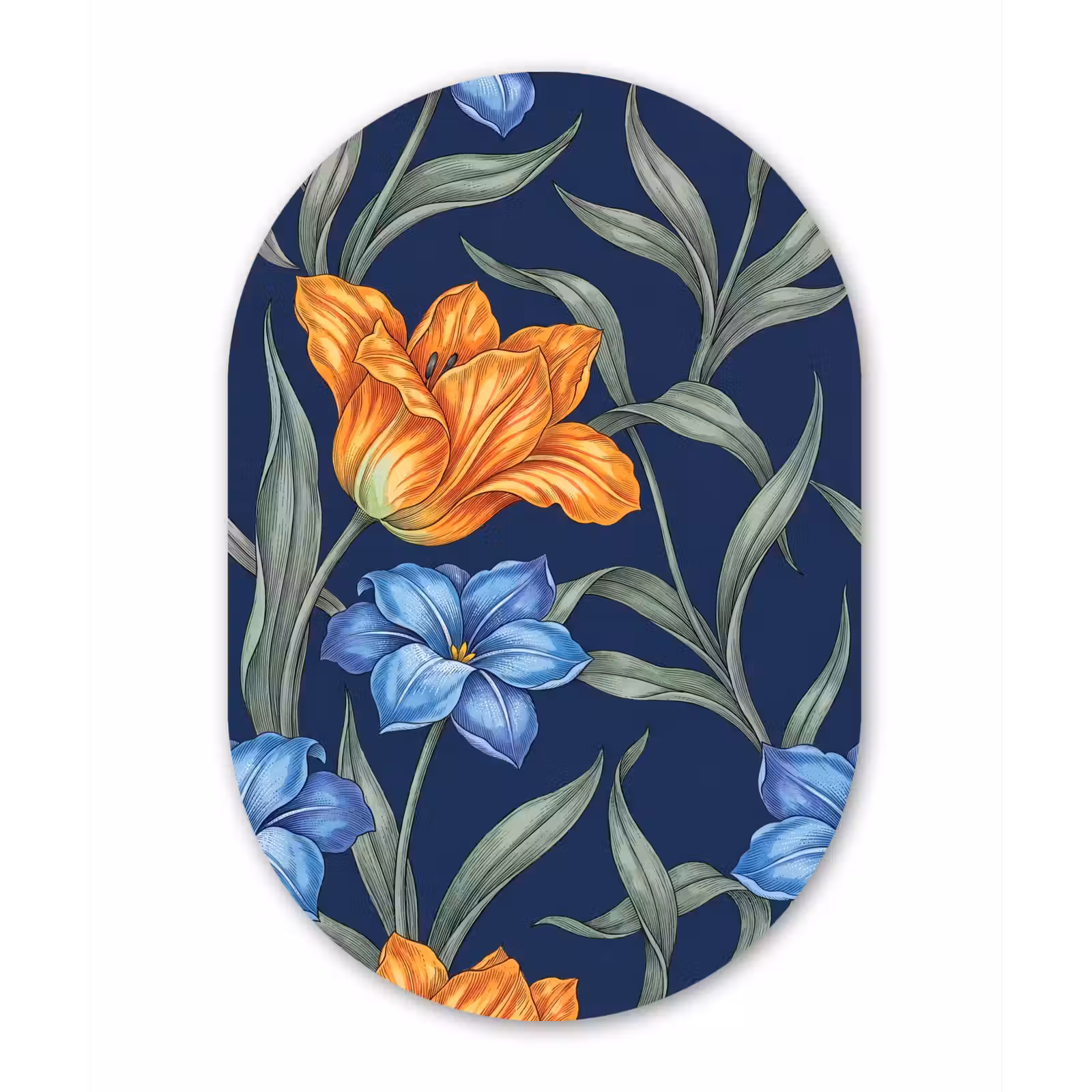 aluminium oval wall art - Flowers - Botanical - Pattern - Bloemen - Botanisch - Patroon Wandcirkel Ovaal Aluminium middel