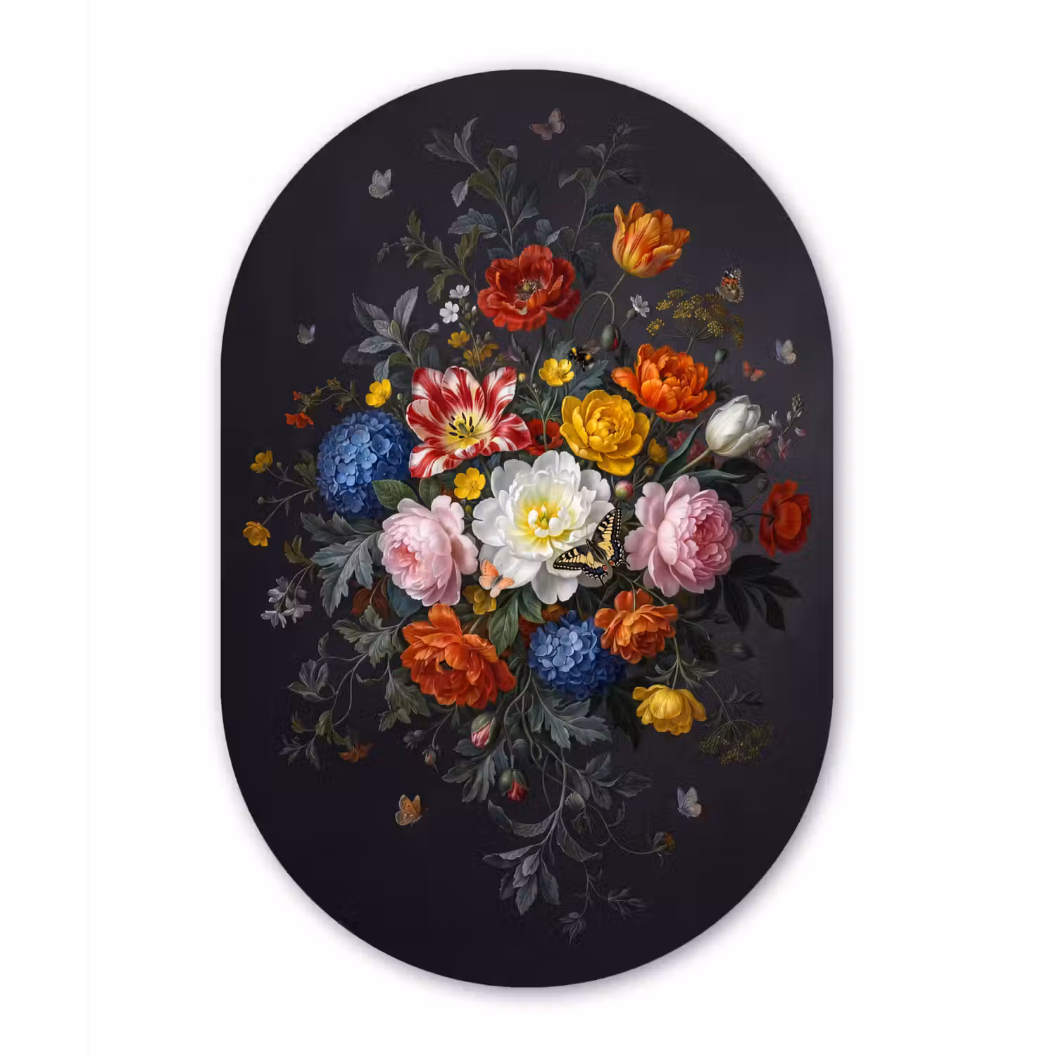 Bloemen - Boeket - Klassiek - Kleurrijk - Natuur Wandcirkel Ovaal Aluminium middel -3d