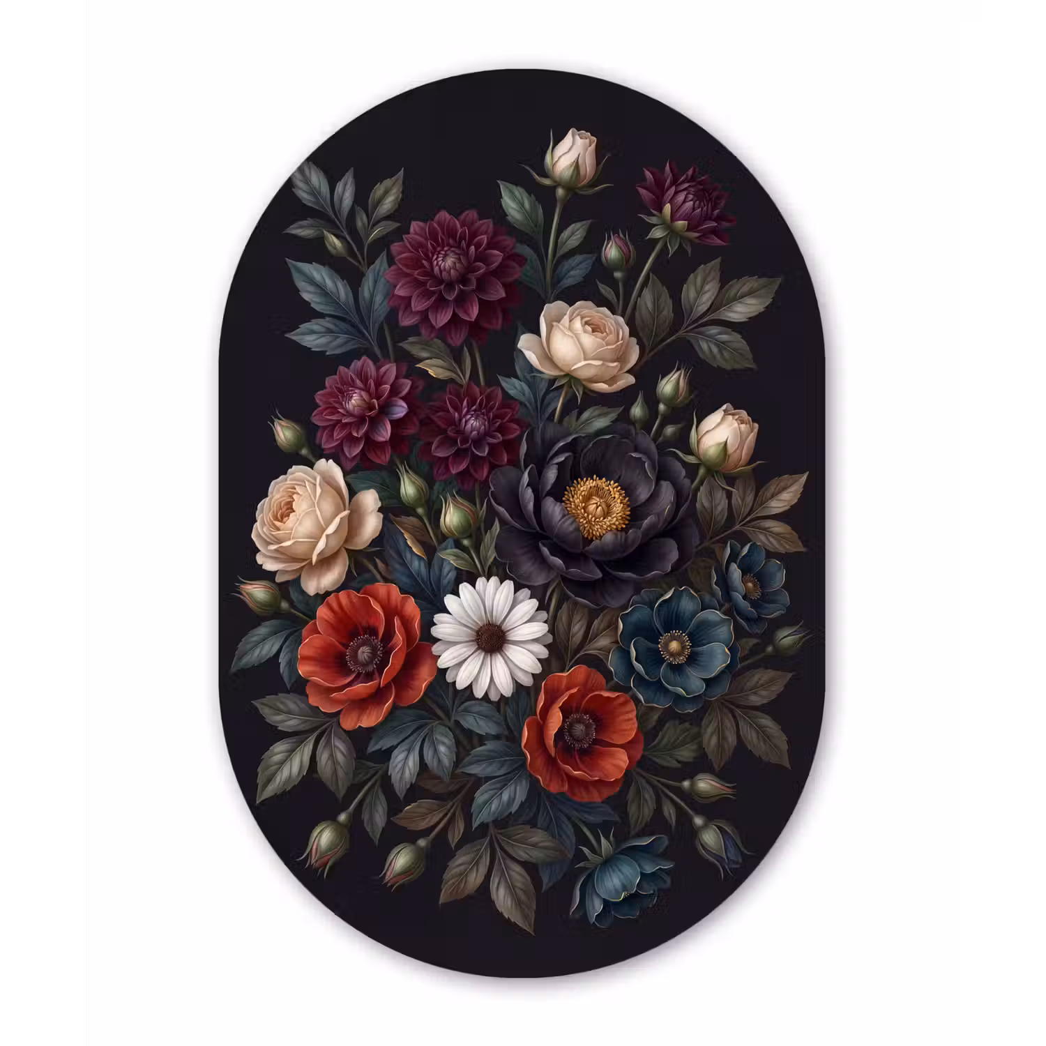 Bloemen - Boeket - Natuur - Klassiek - Weelderig Wandcirkel Ovaal Aluminium middel -3d