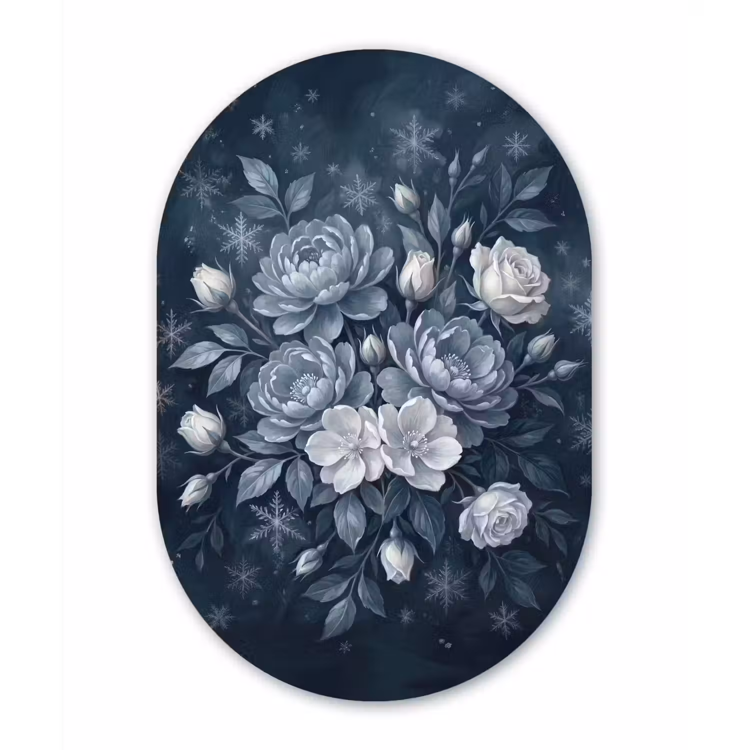Bloemen - Boeket - Winter - Abstract - Blauw Wandcirkel Ovaal Aluminium middel -3d