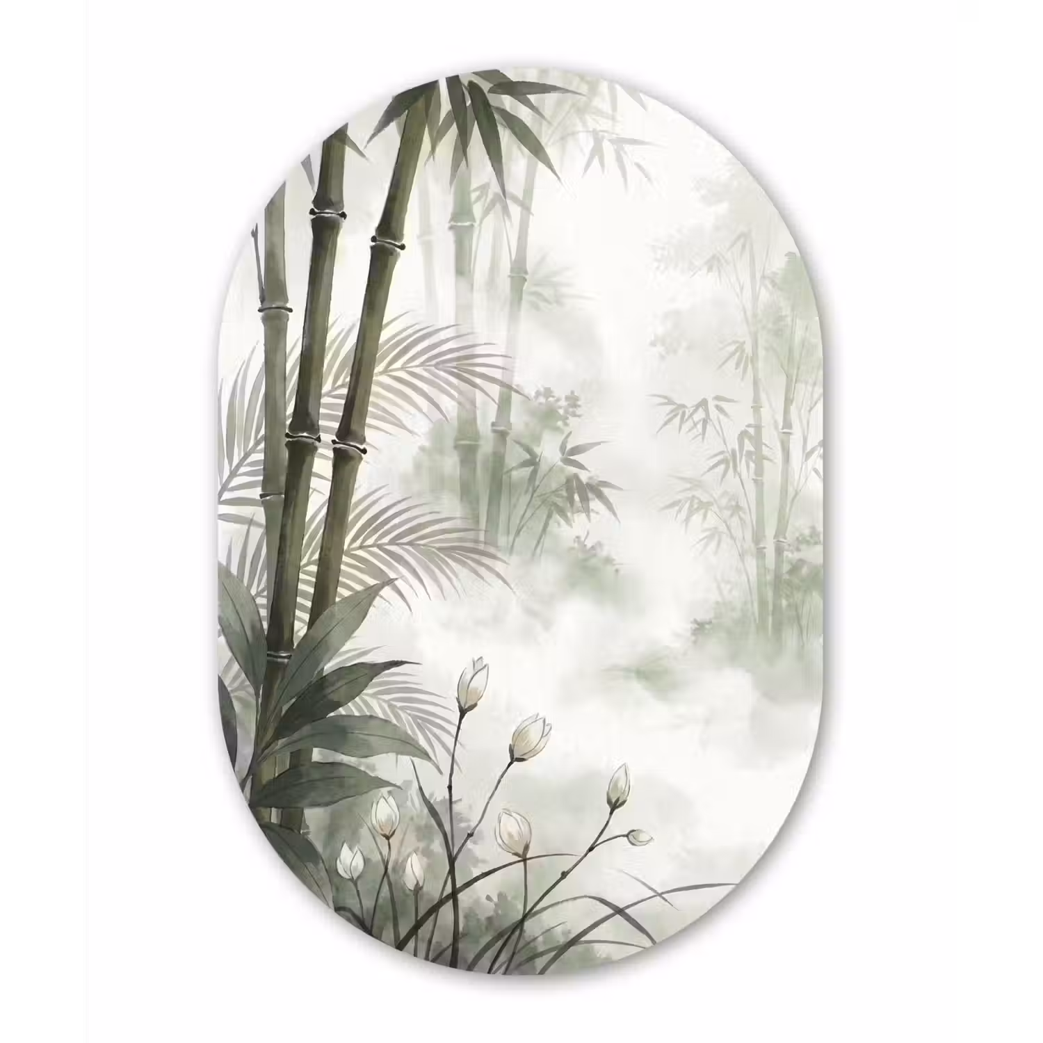 Bloemen - Knop - Tuin - Illustratie - Wit Wandcirkel Ovaal Aluminium middel -3d