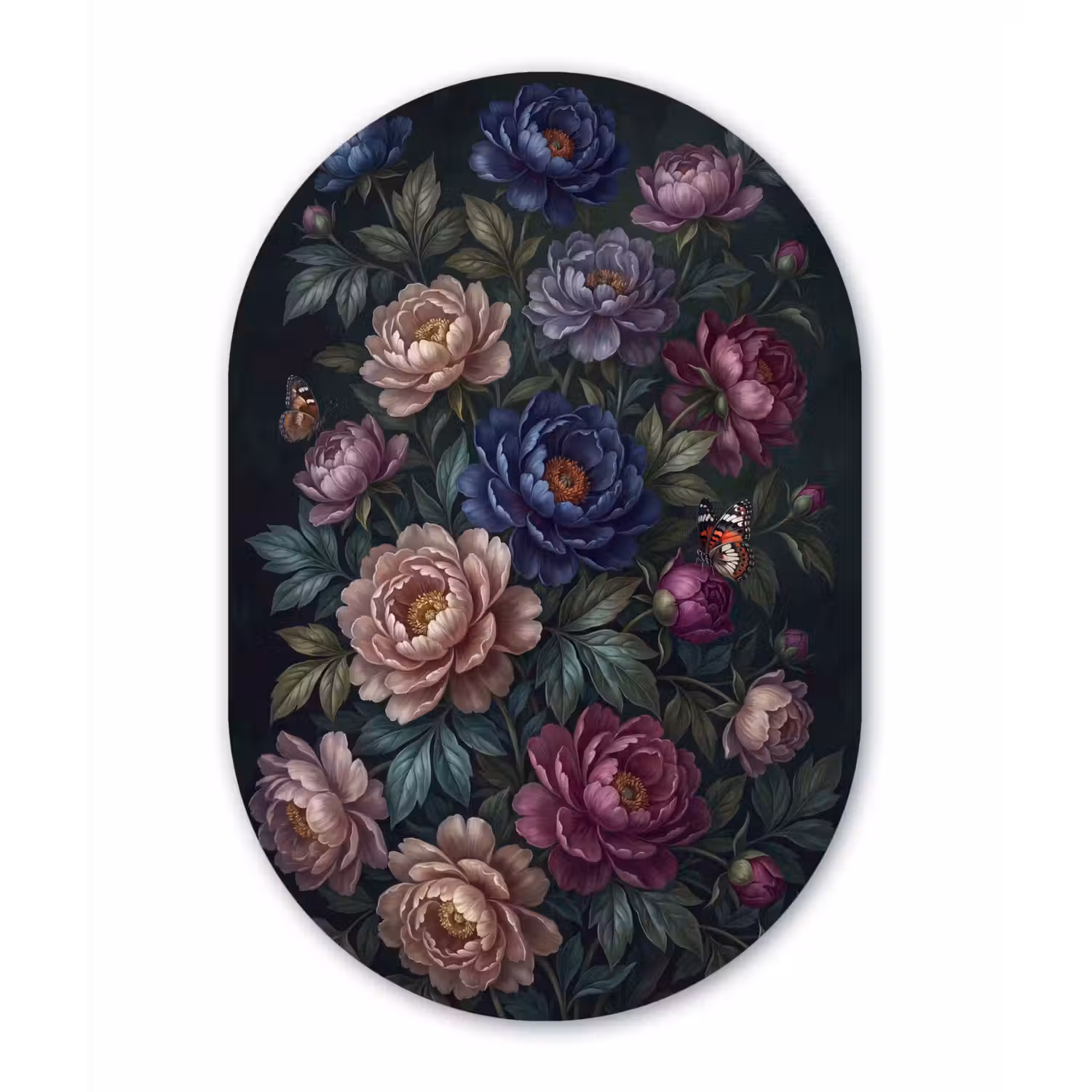 Bloemen - Vlinder - Natuur - Modern - Paars Wandcirkel Ovaal Aluminium middel -3d