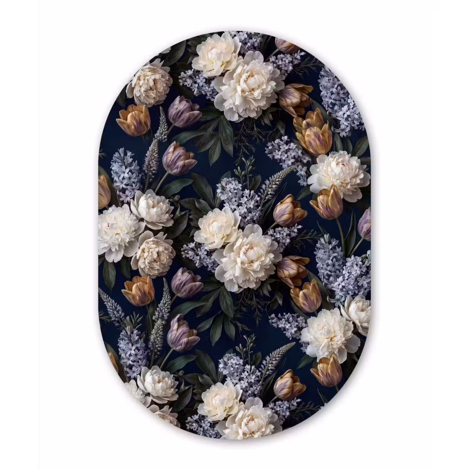 Bloemen - Donker - Elegant - Natuur - Wit Wandcirkel Ovaal Aluminium middel -3d