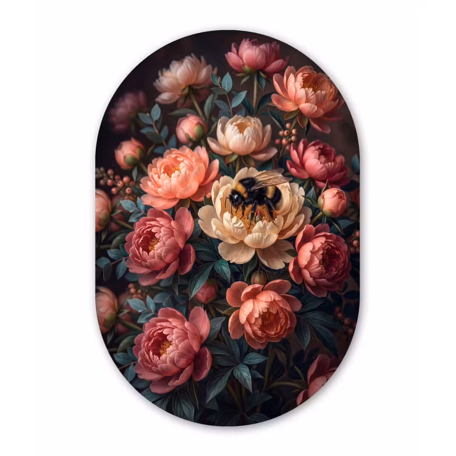 Bloemen - Insect - Natuur - Roze Wandcirkel Ovaal Aluminium middel -3d