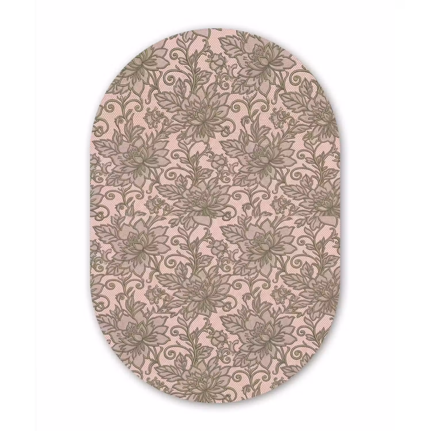 Bloemen - Kant - Patroon - Klassiek - Groen Wandcirkel Ovaal Aluminium middel -3d