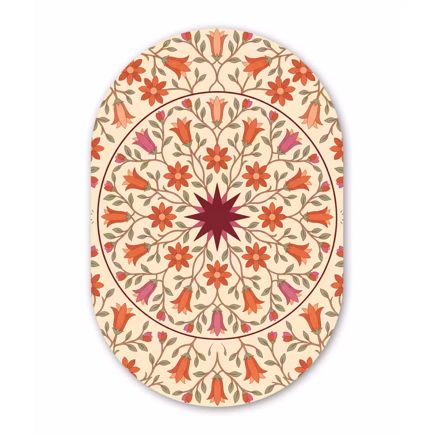 Bloemen - Mandala - Decoratief - Rood Wandcirkel Ovaal Aluminium middel -3d