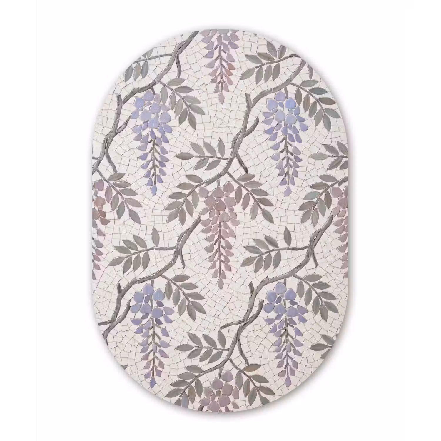 Bloemen - Mozaïek - Natuur - Patroon - Paars Wandcirkel Ovaal Aluminium middel -3d