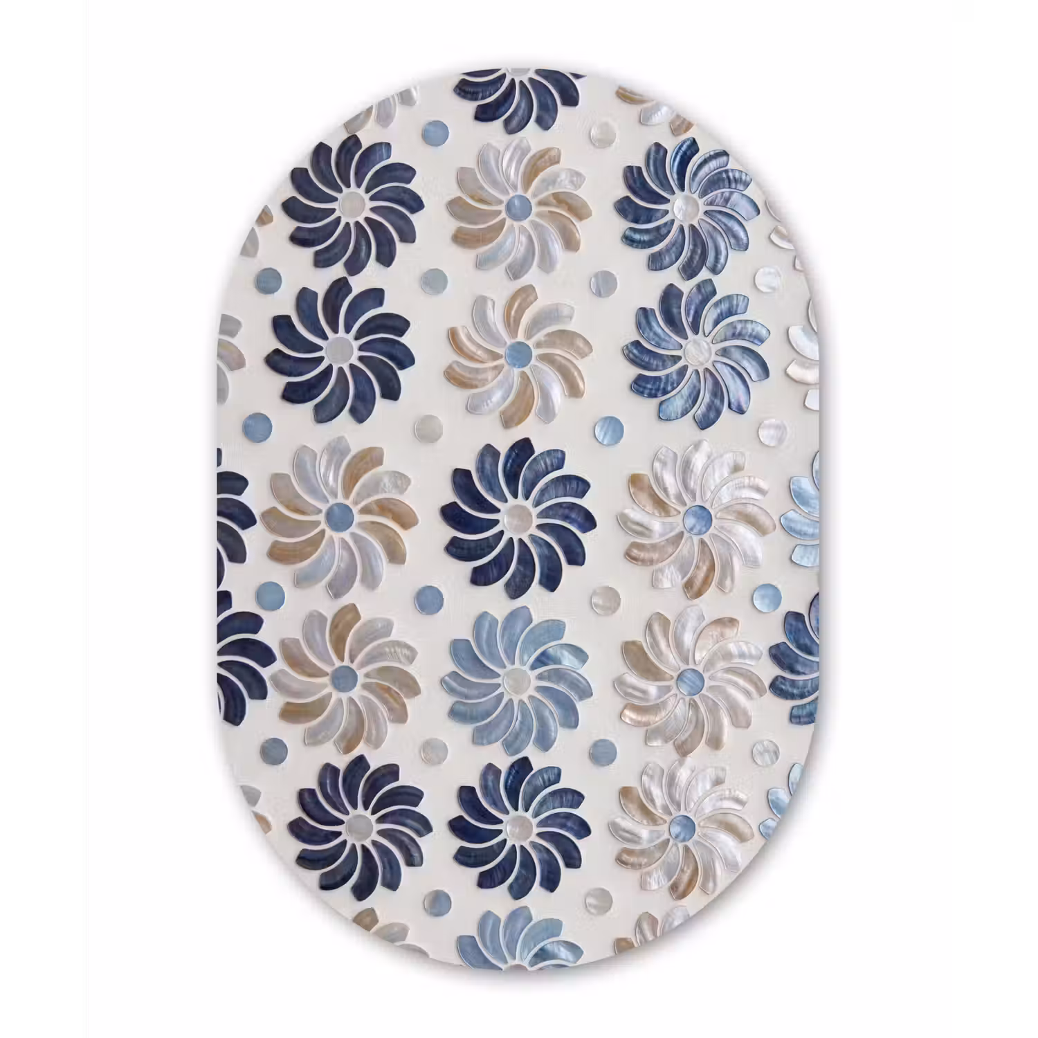 Bloemen - Parelmoer - Abstract - Patroon - Blauw Wandcirkel Ovaal Aluminium middel -3d