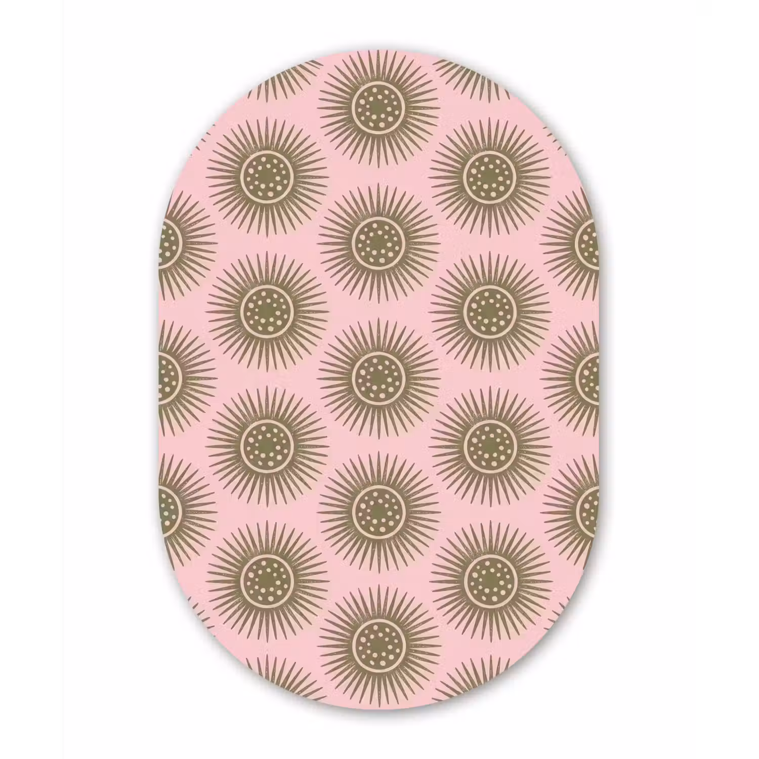 Bloemen - Patroon - Abstract - Roze - Groen Wandcirkel Ovaal Aluminium middel -3d