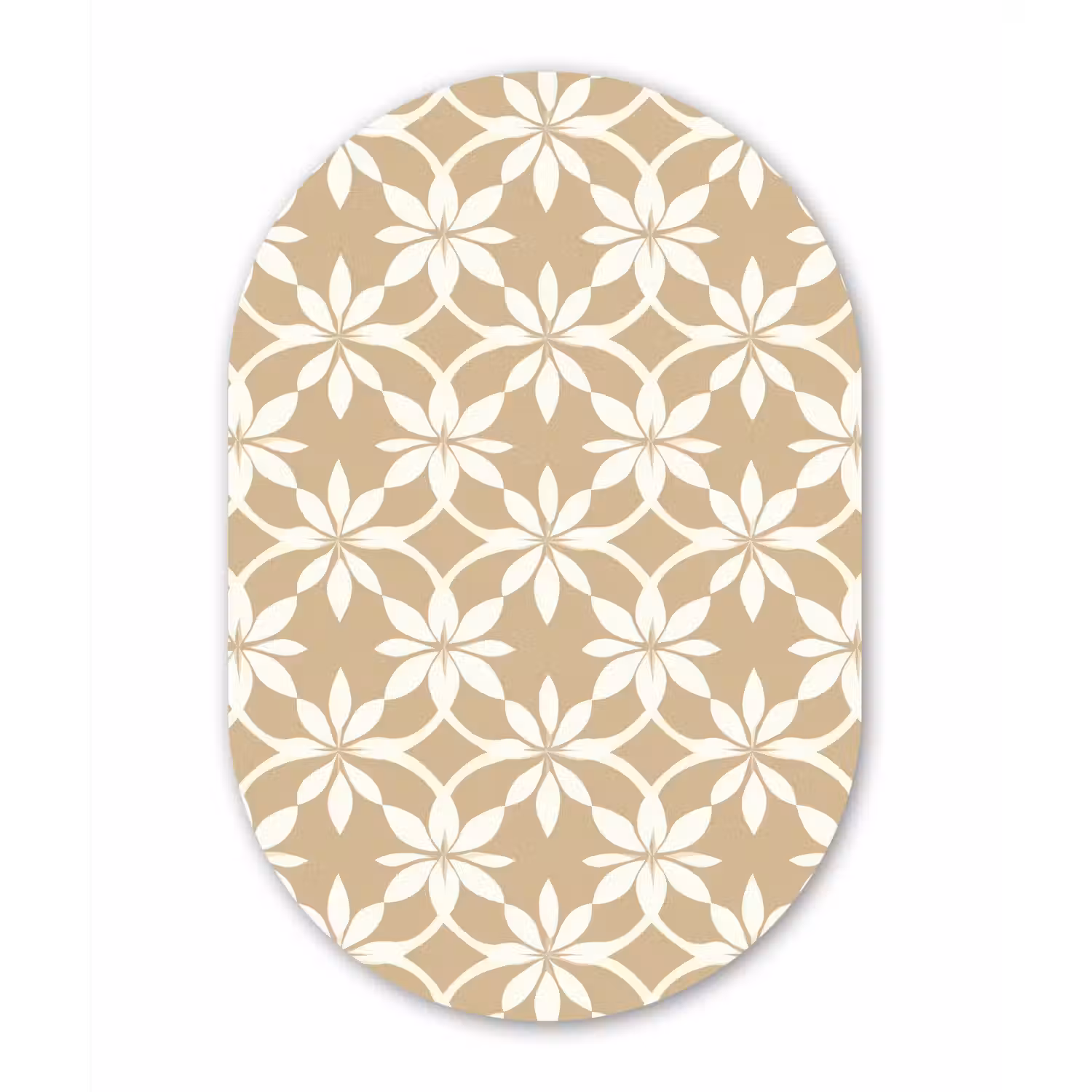 Bloemen - Patroon - Beige Wandcirkel Ovaal Aluminium middel 839 -3d