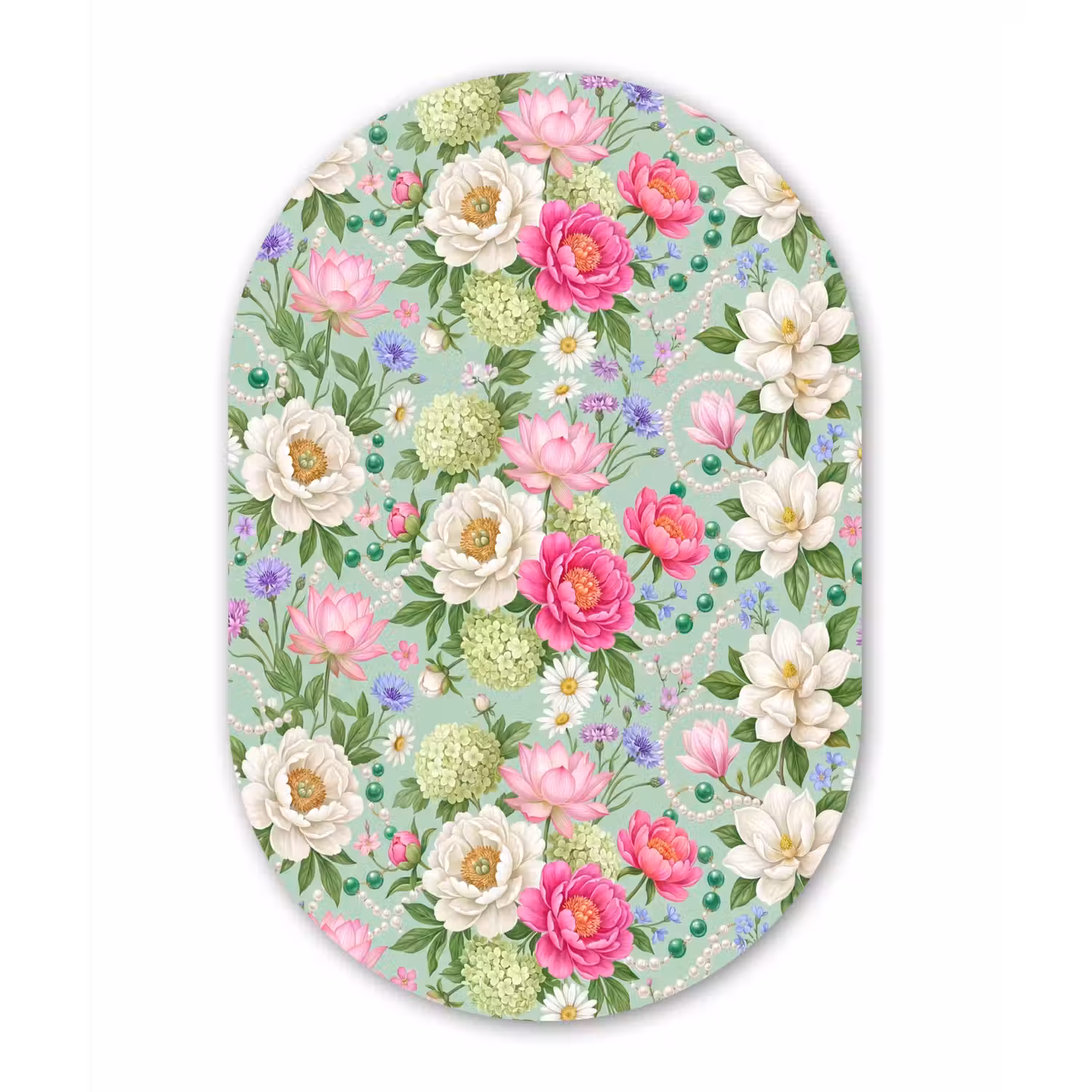 Bloemen - Patroon - Botanisch - Groen Wandcirkel Ovaal Aluminium middel -3d