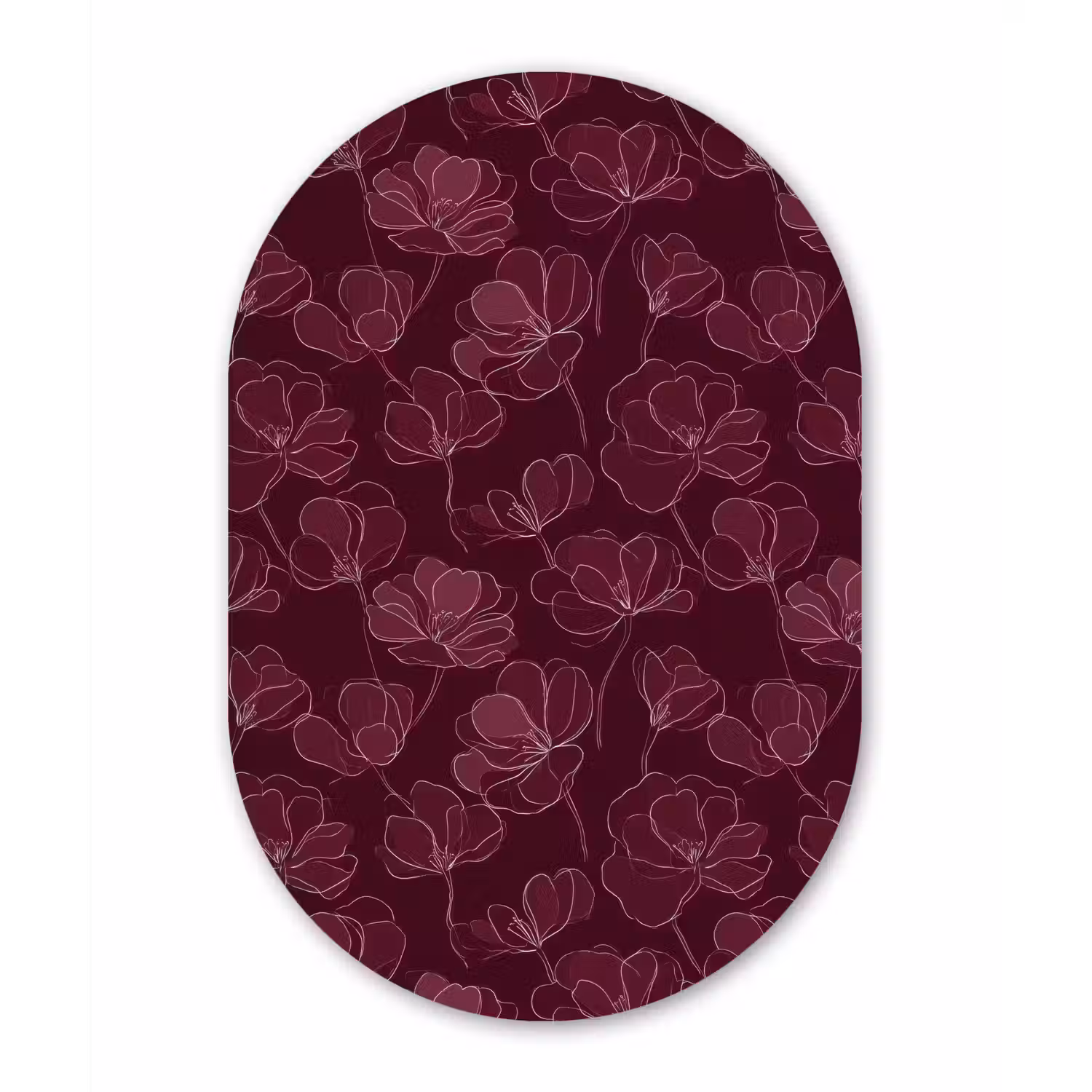 Bloemen - Patroon - Bordeauxrood Wandcirkel Ovaal Aluminium middel 839 -3d