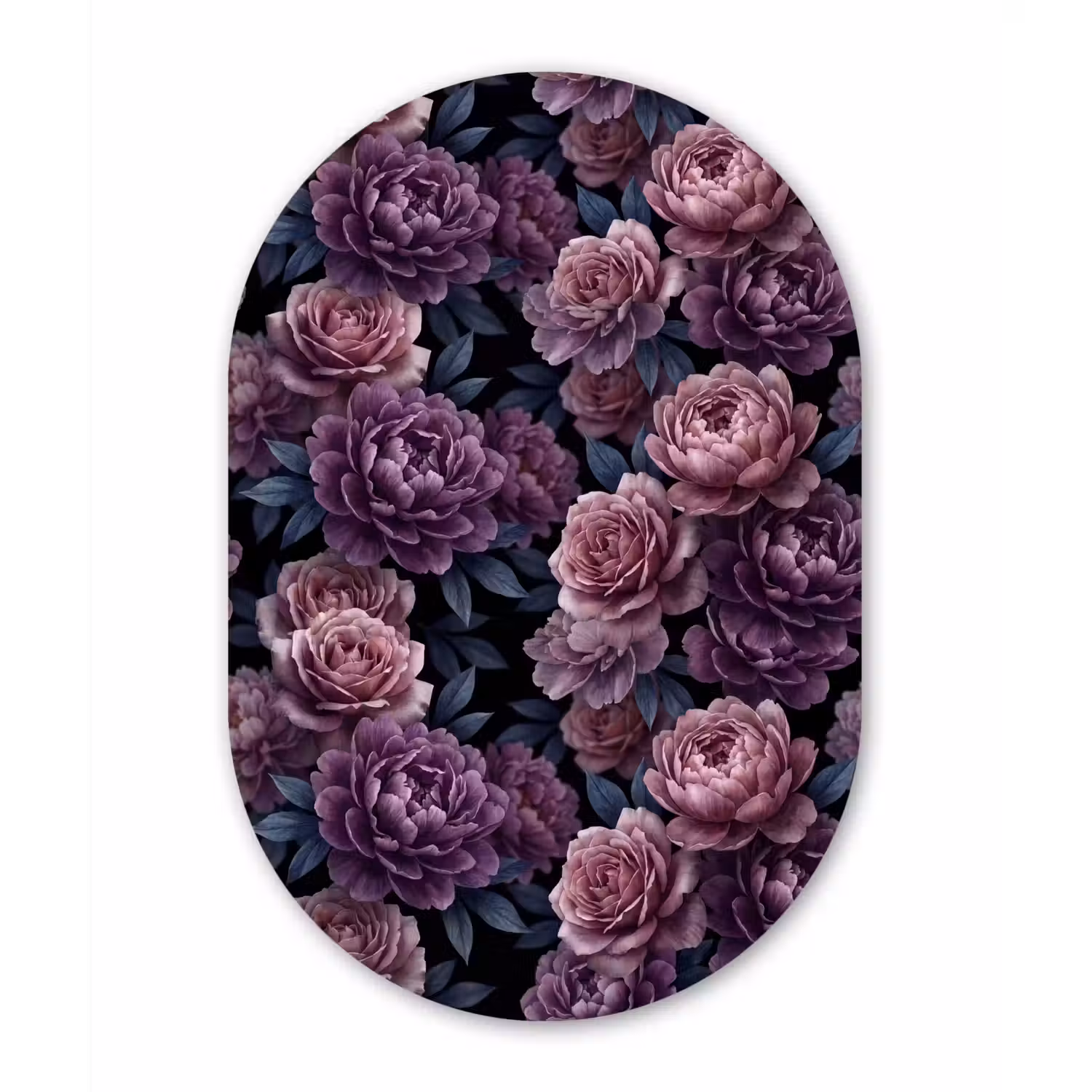 Bloemen - Patroon - Donker - Botanisch - Paars Wandcirkel Ovaal Aluminium middel -3d