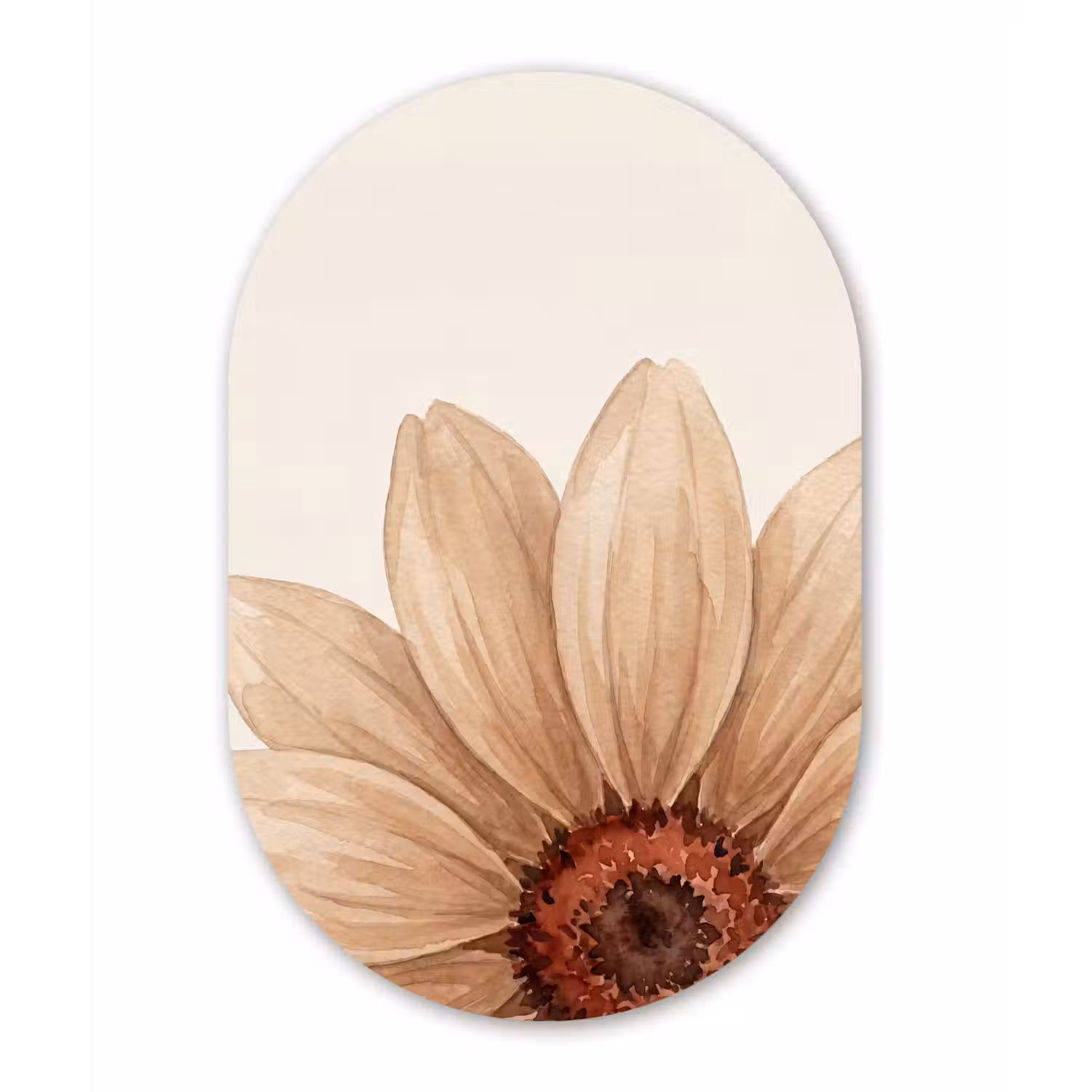 Bloemen - Bloemblad - Natuur - Aquarel - Beige Wandcirkel Ovaal Aluminium middel -3d