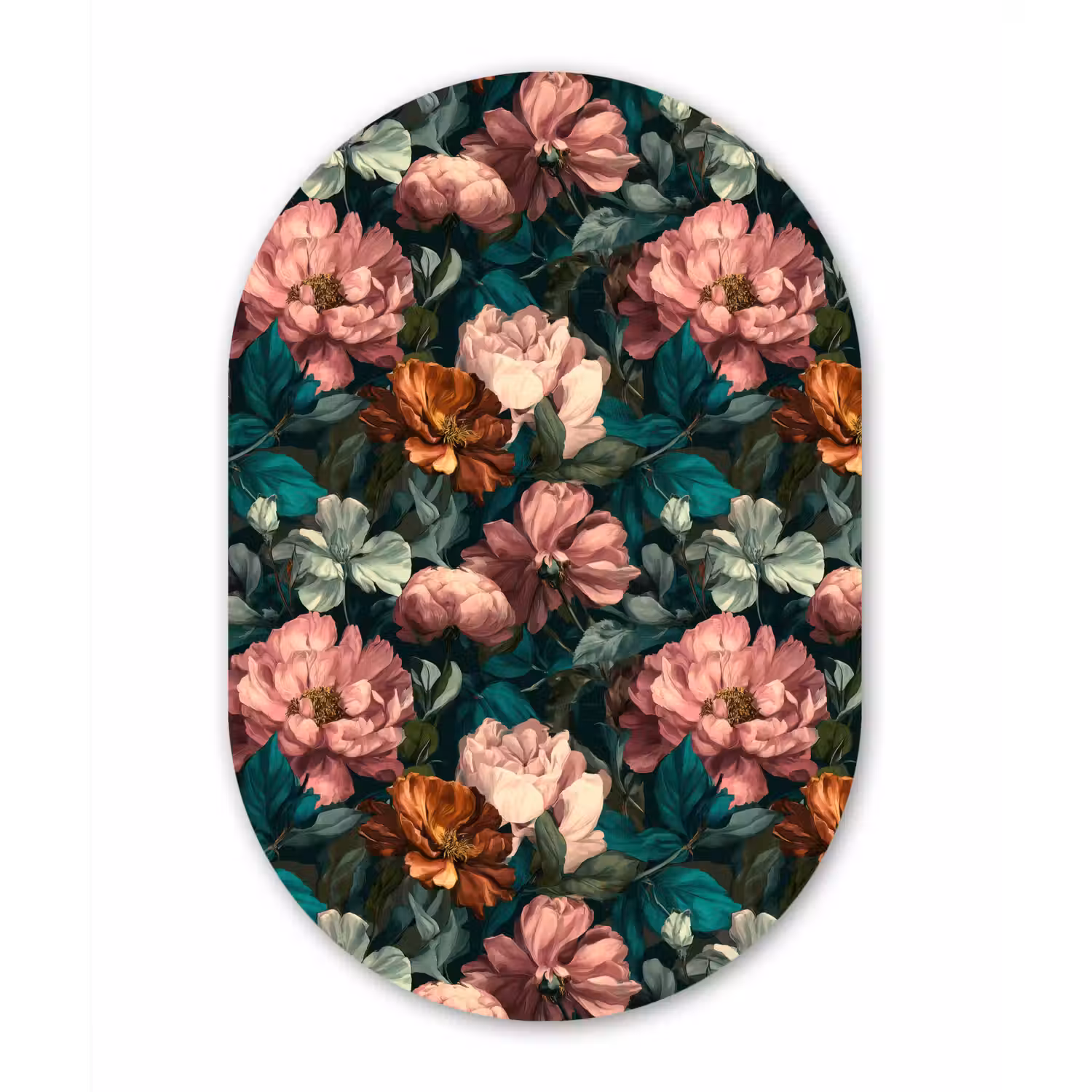 Bloemen - Schilderachtig - Patroon - Roze Wandcirkel Ovaal Aluminium middel 839 -3d