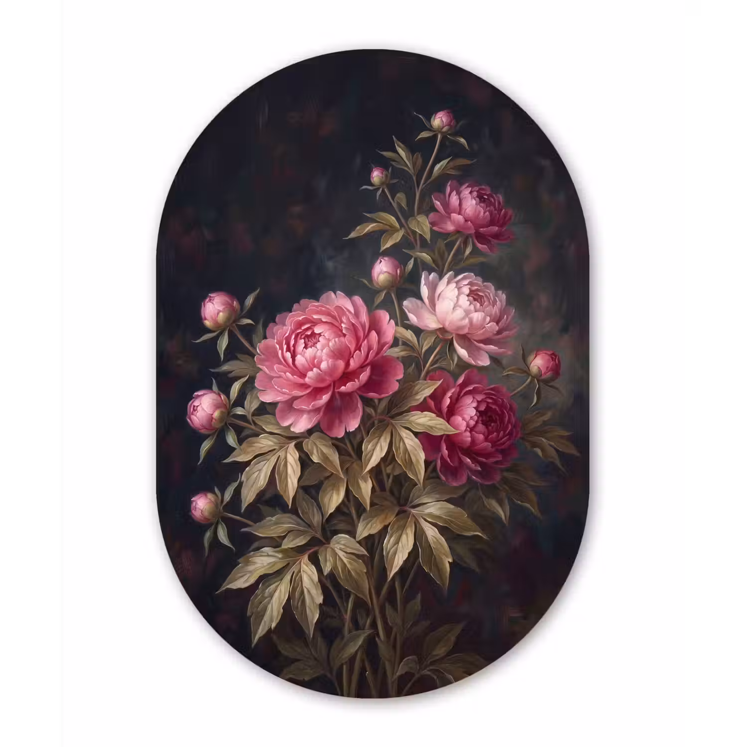 Bloemen - Roze - Klassiek - Natuur Wandcirkel Ovaal Aluminium middel -3d