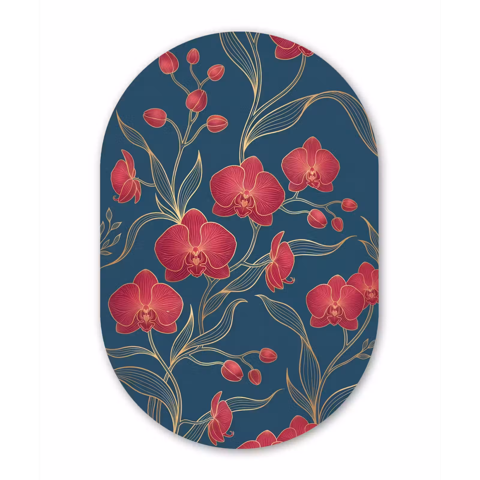 aluminium oval wall art - Flowers - Red - Gold - Bloemen - Rood - Goud Wandcirkel Ovaal Aluminium middel