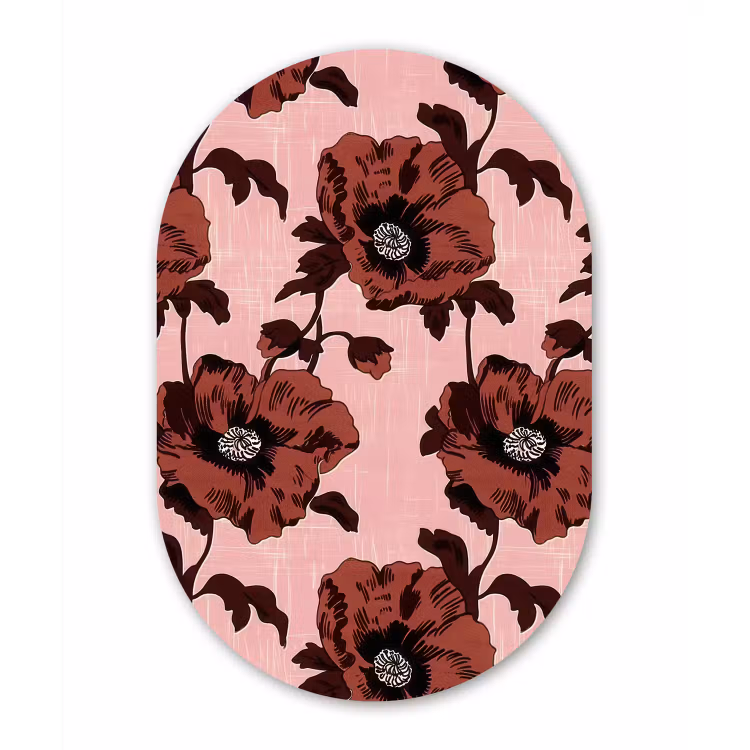 Bloemen - Retro - Rood Wandcirkel Ovaal Aluminium middel 839 -3d