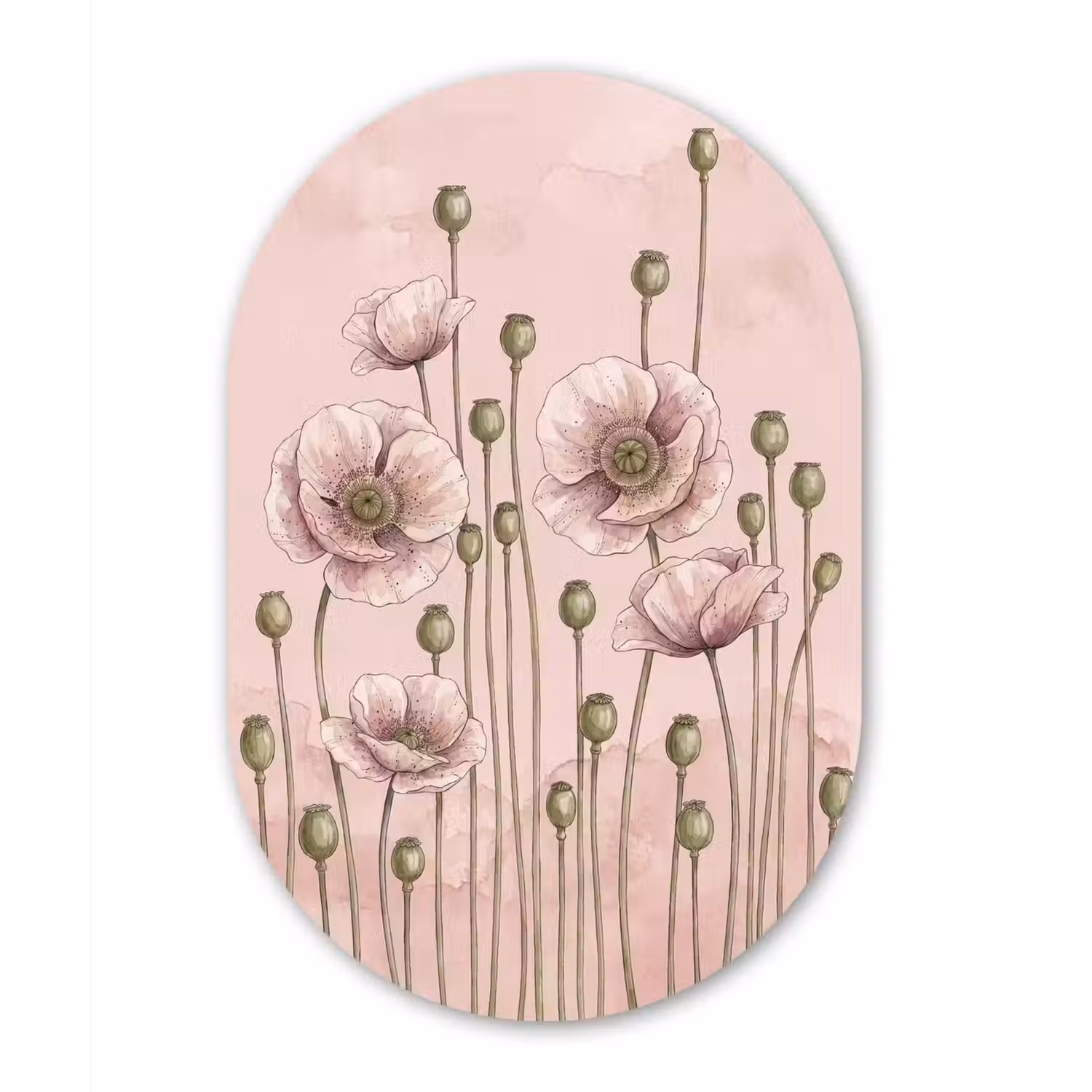 Bloemen - Zomer - Natuur - Aquarel - Roze Wandcirkel Ovaal Aluminium middel -3d