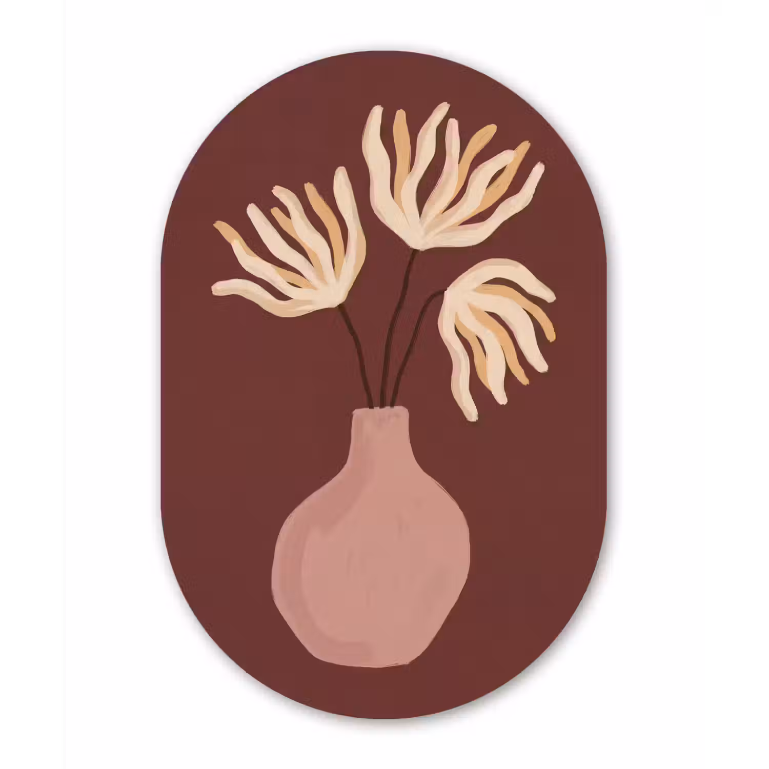 Bloemen - Vaas - Abstract - Modern - Aardetinten Wandcirkel Ovaal Aluminium middel -3d