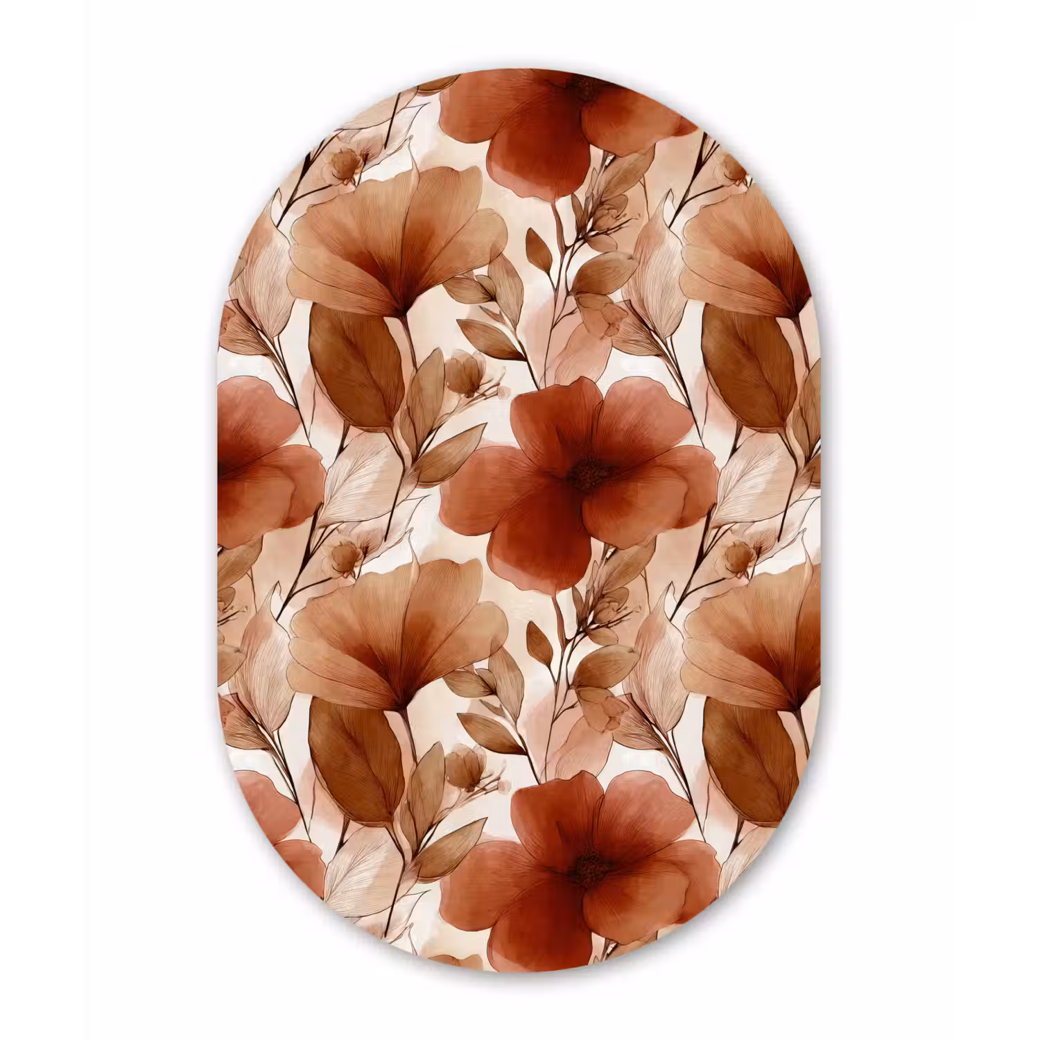 Bloemen - Aquarel - Botanisch - Terracotta Wandcirkel Ovaal Aluminium middel 839 -3d