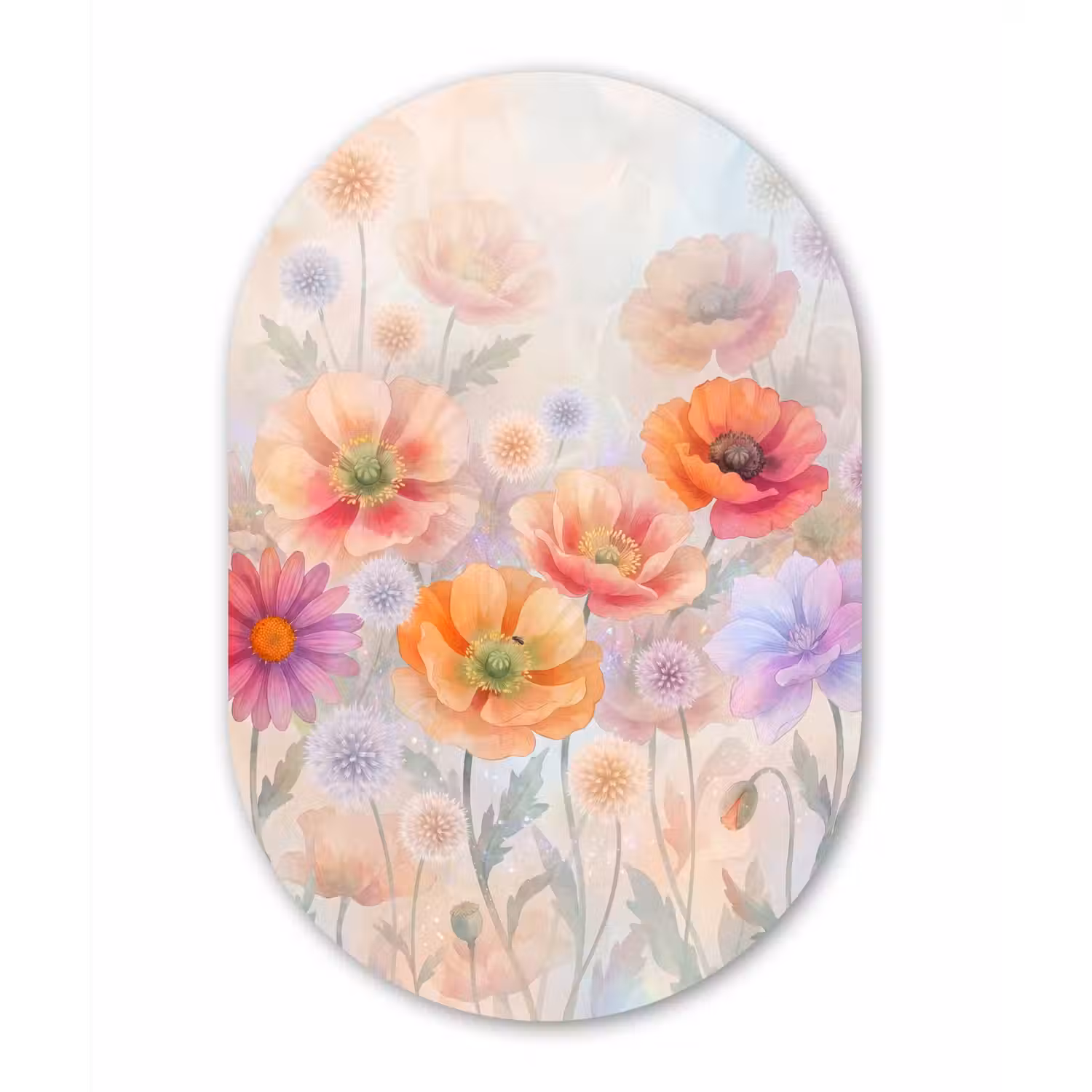 Bloemen - Aquarel - Natuur - Modern - Kleurrijk Wandcirkel Ovaal Aluminium middel -3d