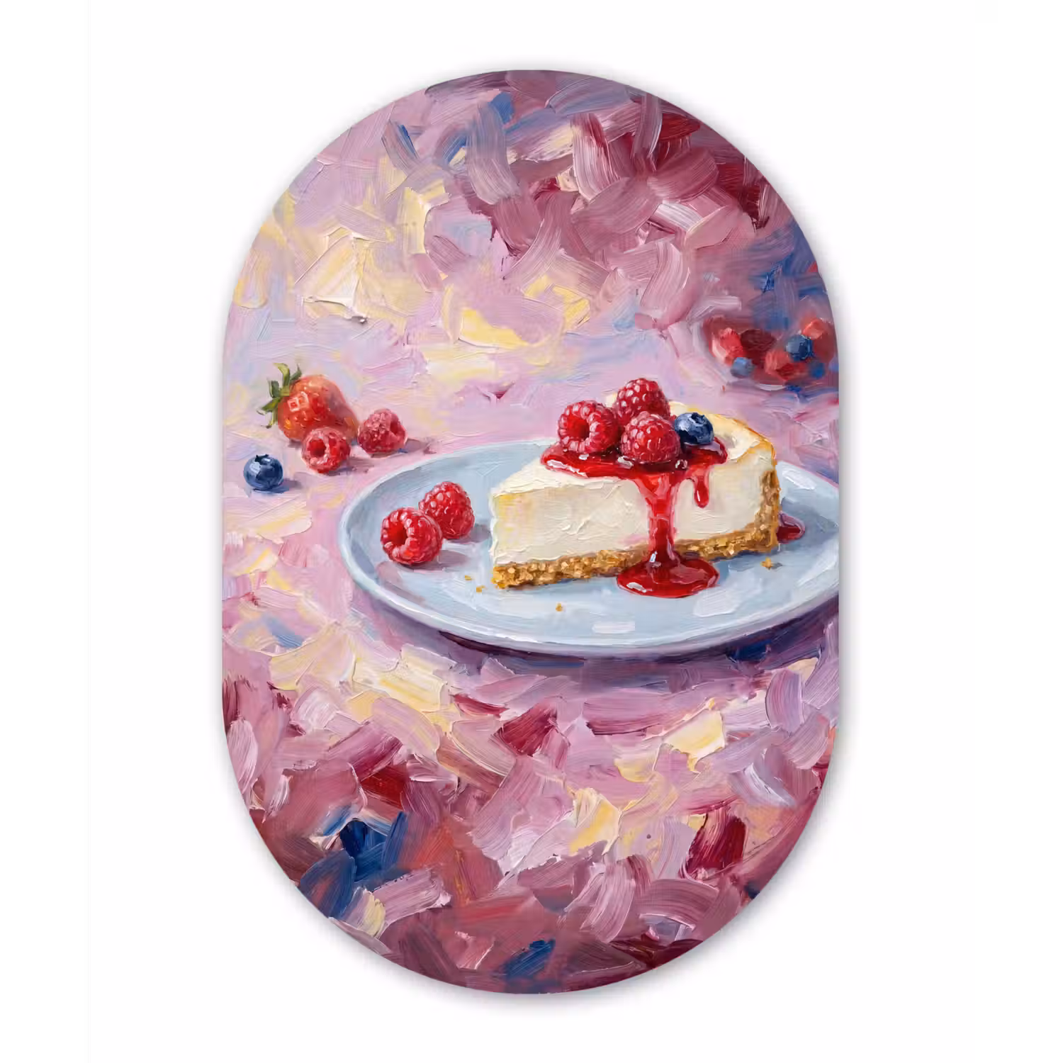 Eten - Cheesecake - Bessen - Abstract - Roze Wandcirkel Ovaal Aluminium middel -3d