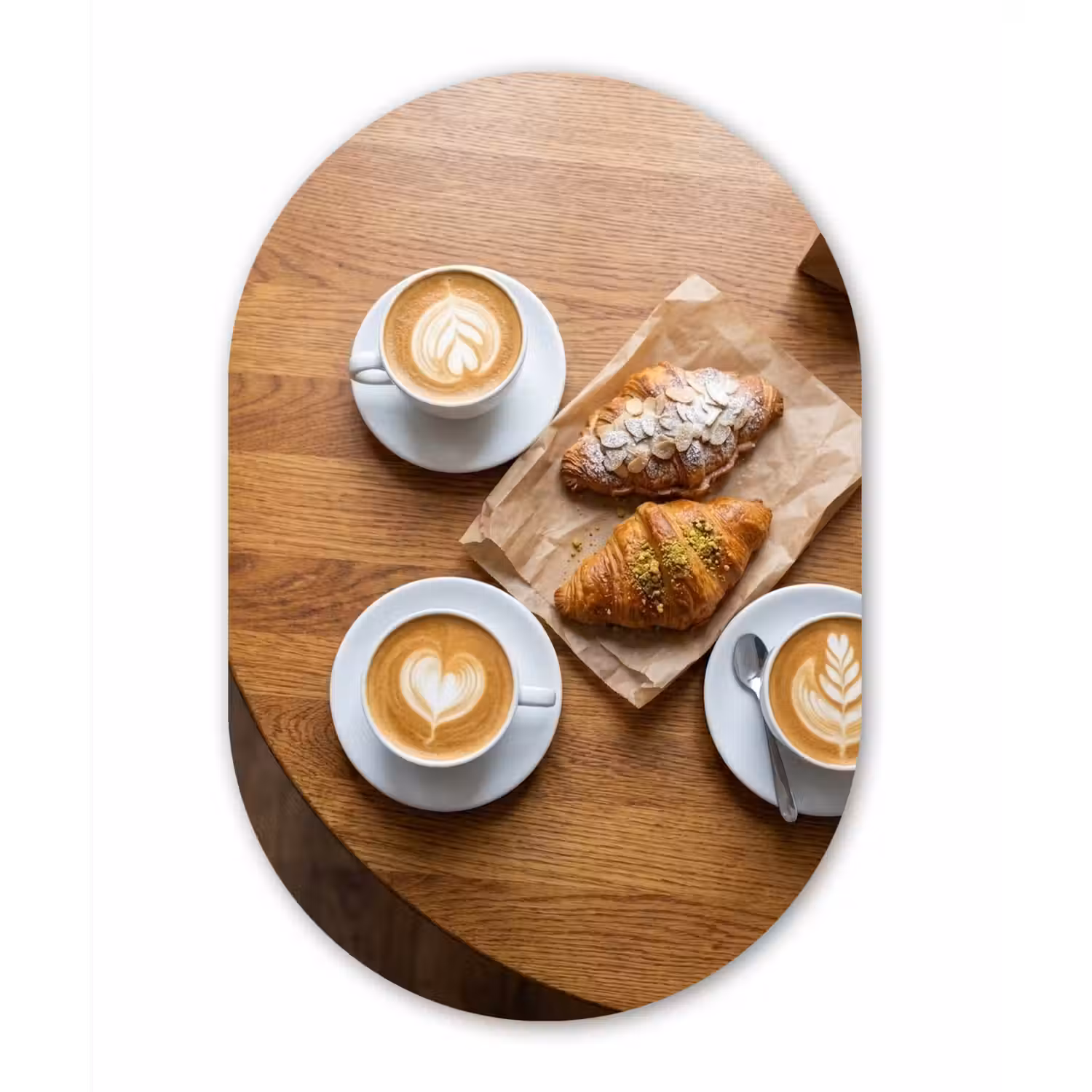 Eten - Croissant - Koffie - Ontbijt - Modern Wandcirkel Ovaal Aluminium middel -3d