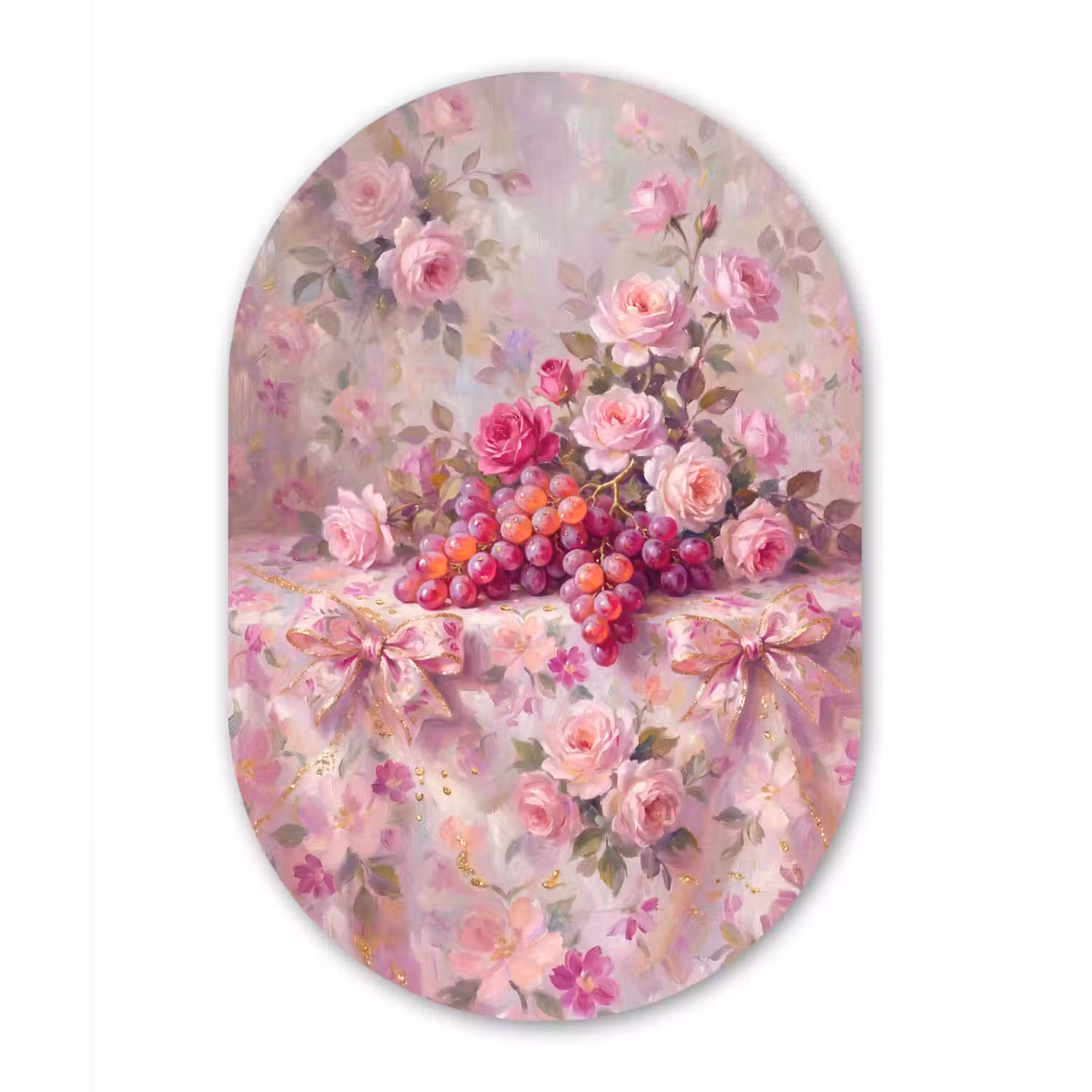 Eten - Bloemen - Stilleven - Roze - Goud Wandcirkel Ovaal Aluminium middel -3d