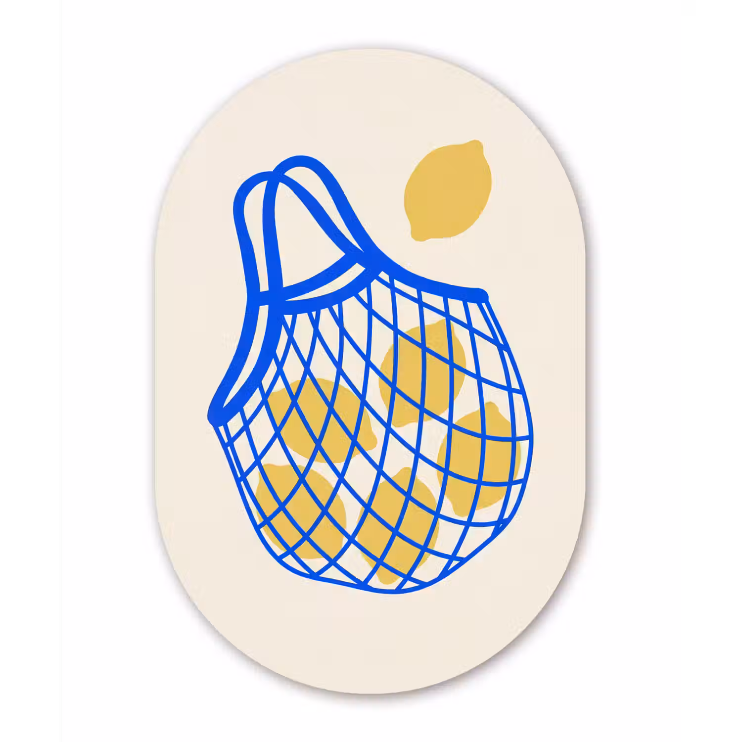 Eten - Citroen - Boodschappen - Abstract - Geel - Blauw Wandcirkel Ovaal Aluminium middel -3d