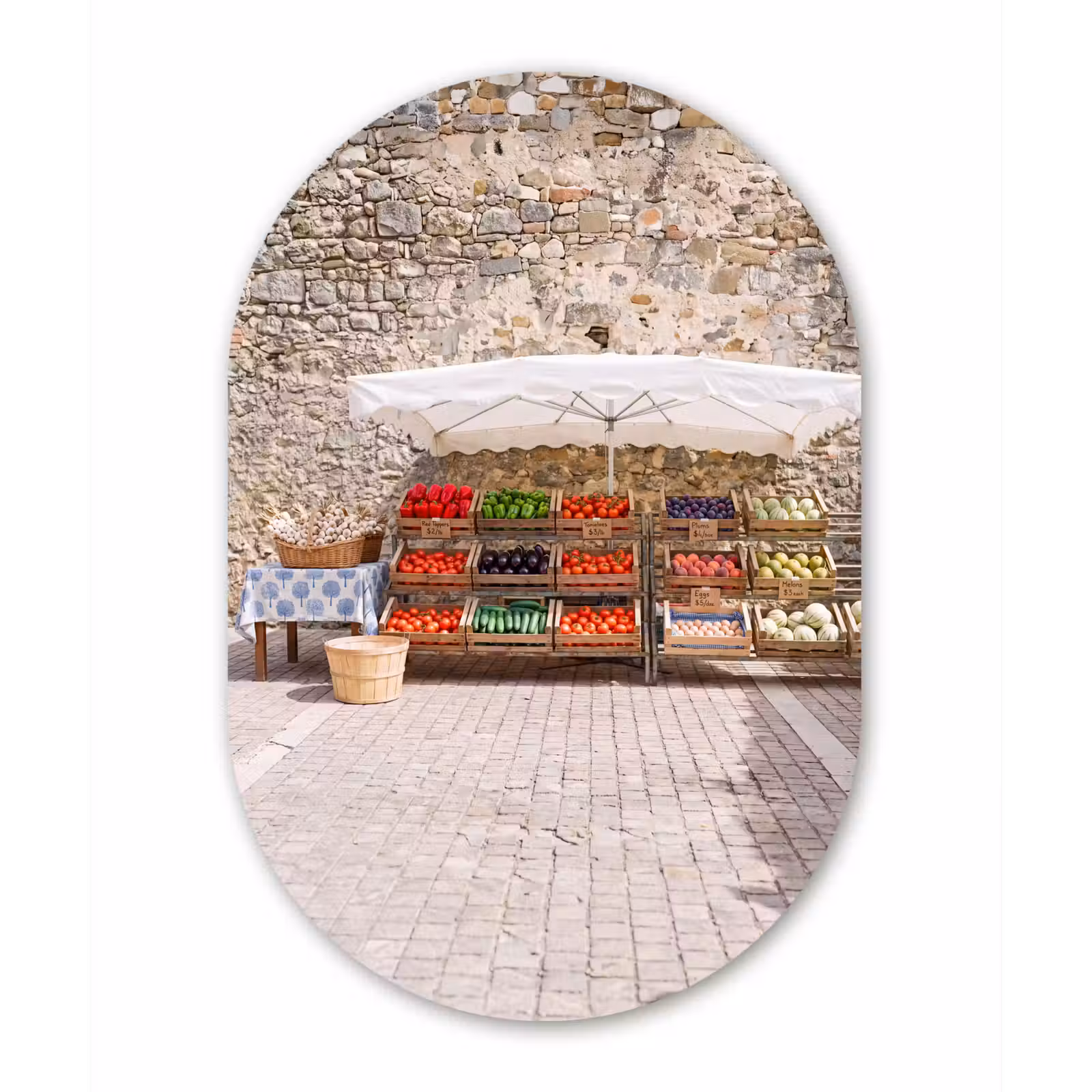 aluminium oval wall art - Food - Market - Fresh - Eten - Markt - Vers Wandcirkel Ovaal Aluminium middel