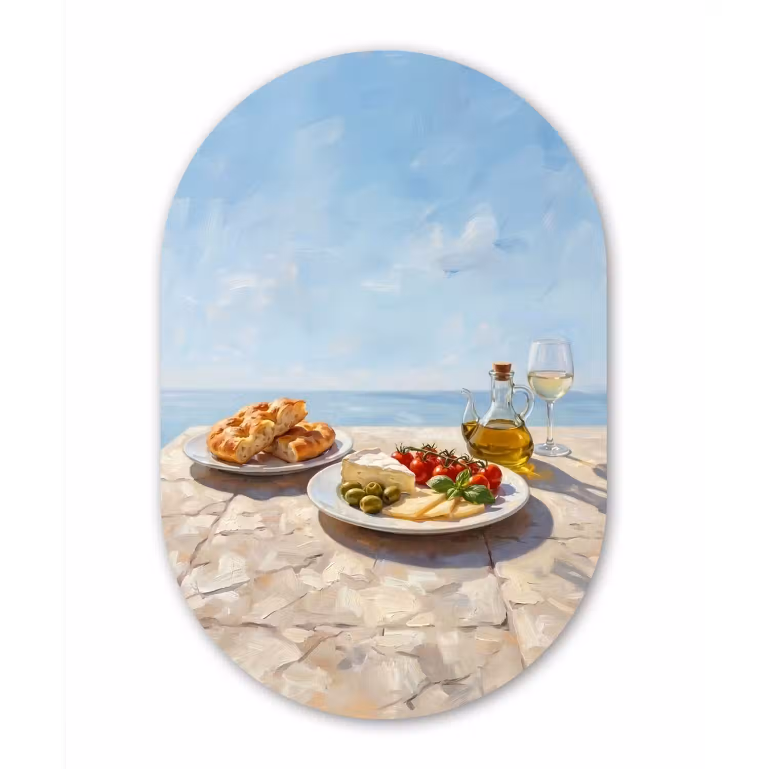 Eten - Middellandse Zee - Natuur - Geschilderd Wandcirkel Ovaal Aluminium middel -3d