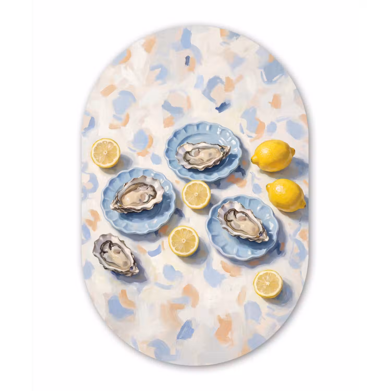 Eten - Oesters - Citroenen - Modern - Geel Wandcirkel Ovaal Aluminium middel -3d