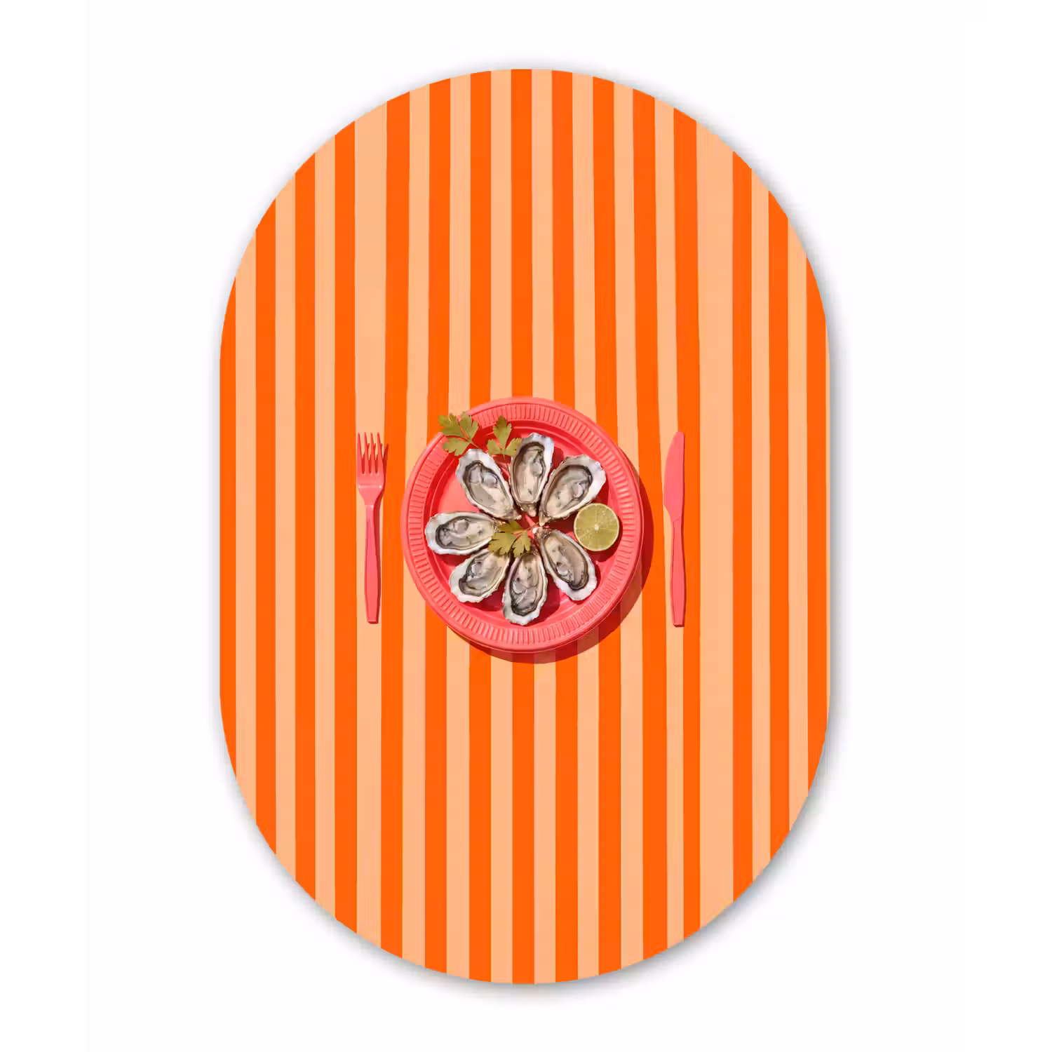 Eten - Oester - Zeevruchten - Oranje - Modern Wandcirkel Ovaal Aluminium middel -3d