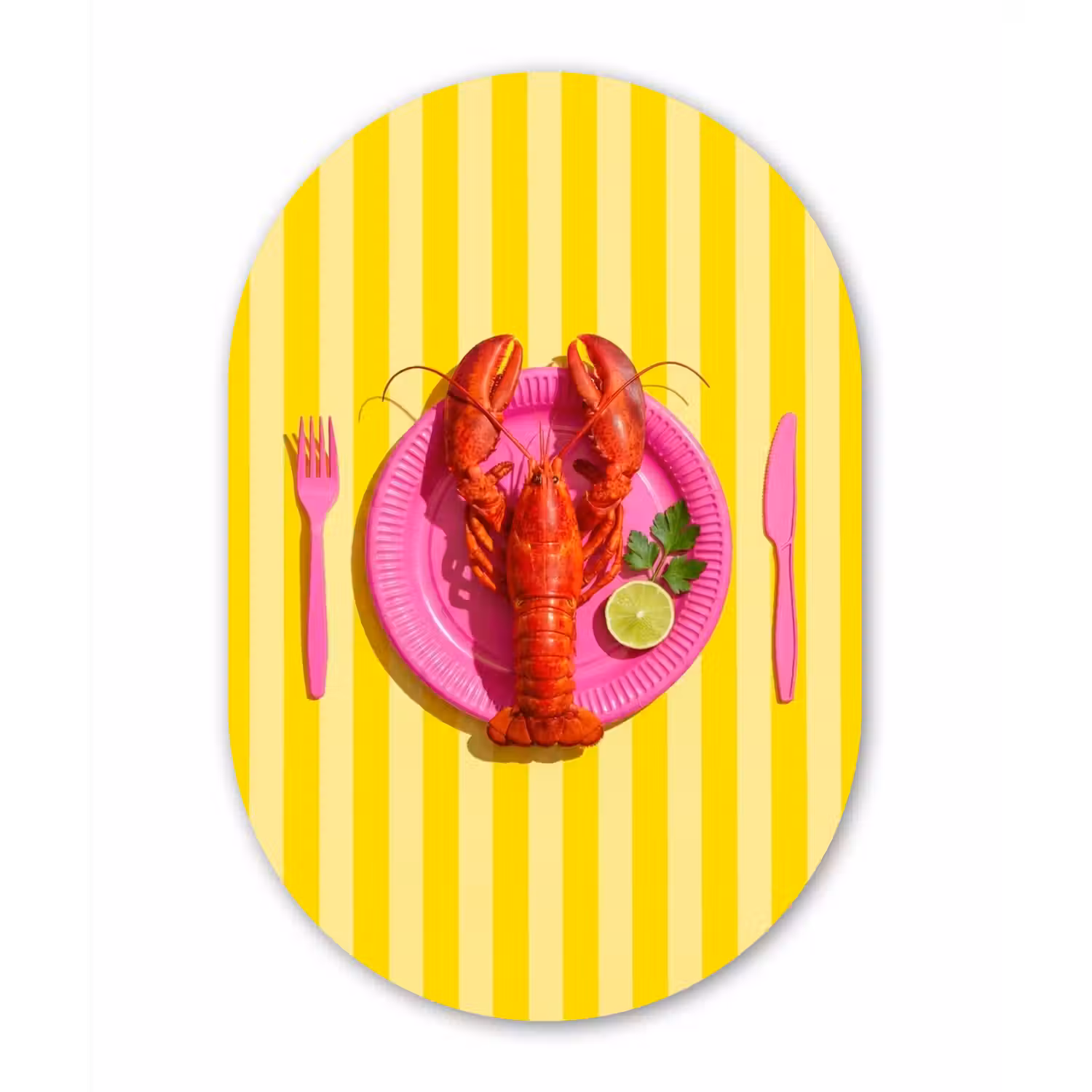 Eten - Roze - Geel - Modern - Culinaire Wandcirkel Ovaal Aluminium middel -3d